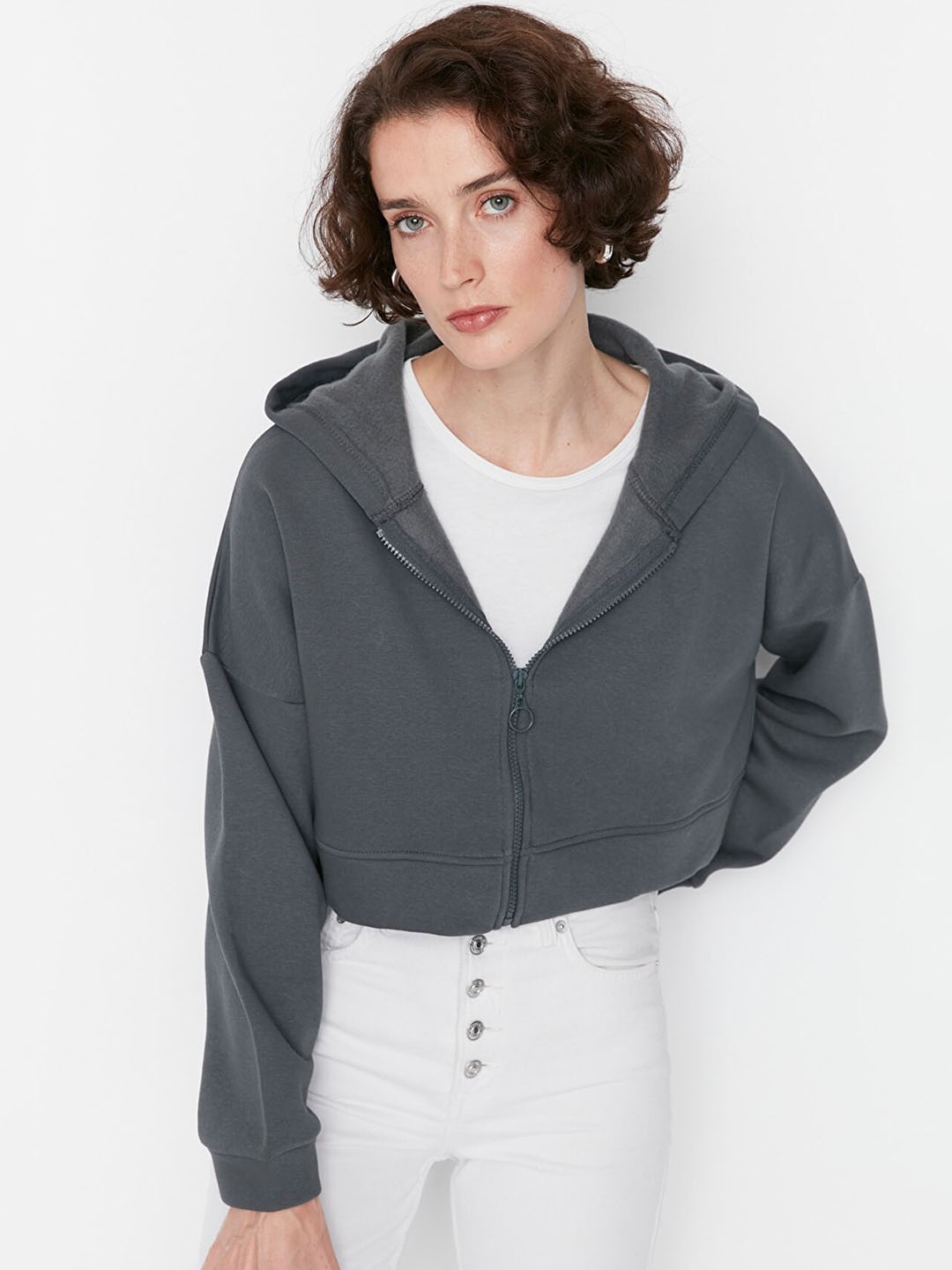 

Trendyol Crop Hooded Sporty Jacket, Grey
