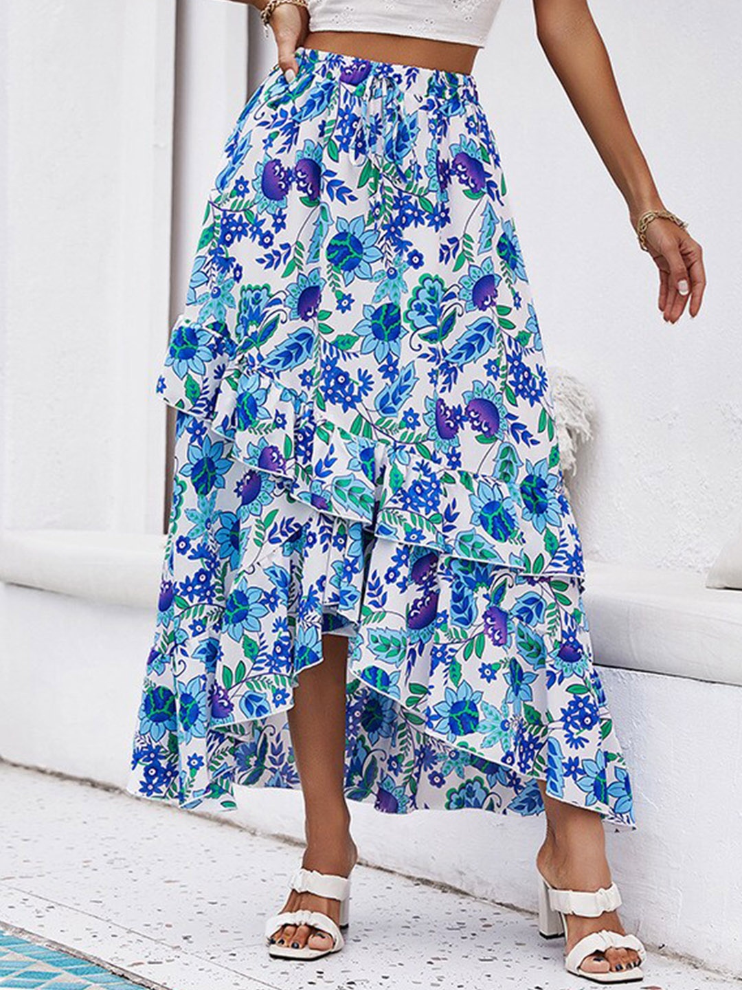 

BoStreet Printed Midi-Length Wrap Skirt, White