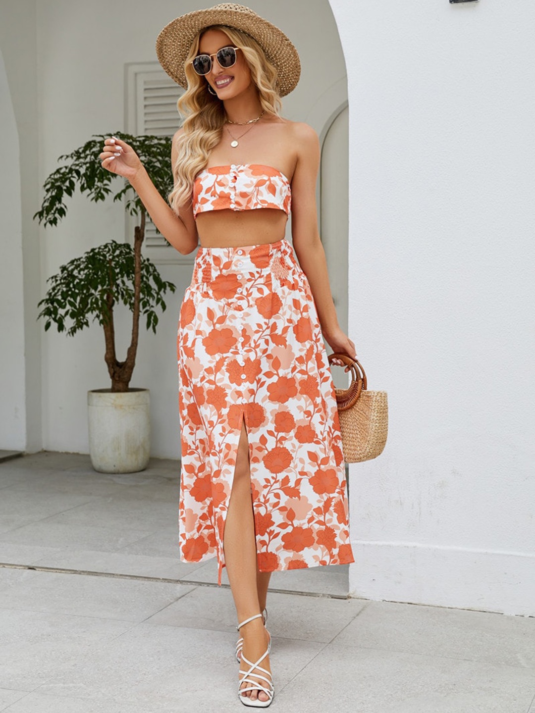 

BoStreet Printed Midi Divided Skirt, Orange