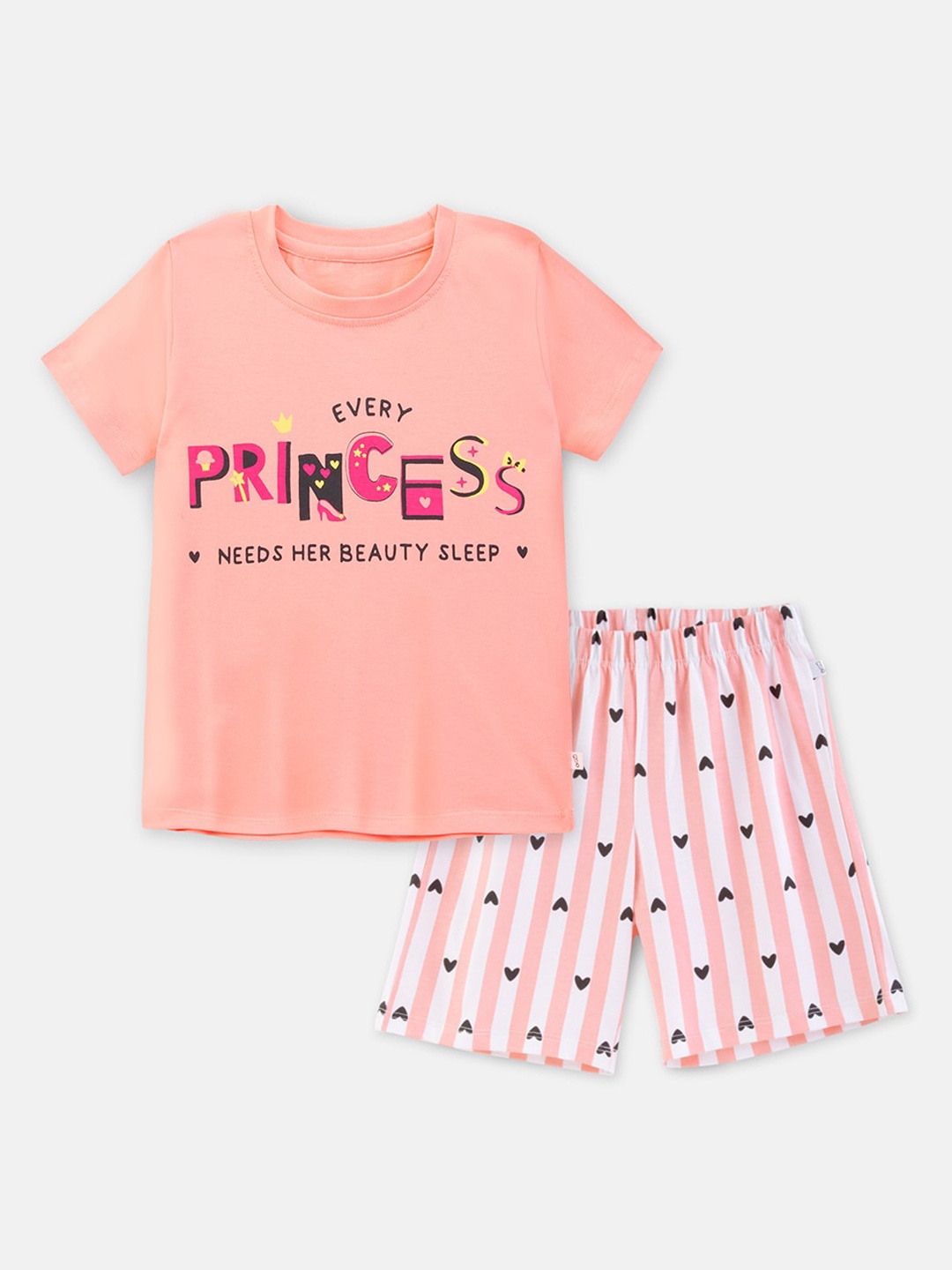 

You Got Plan B Girls Typography Printed Pure Cotton Night Suit, Peach