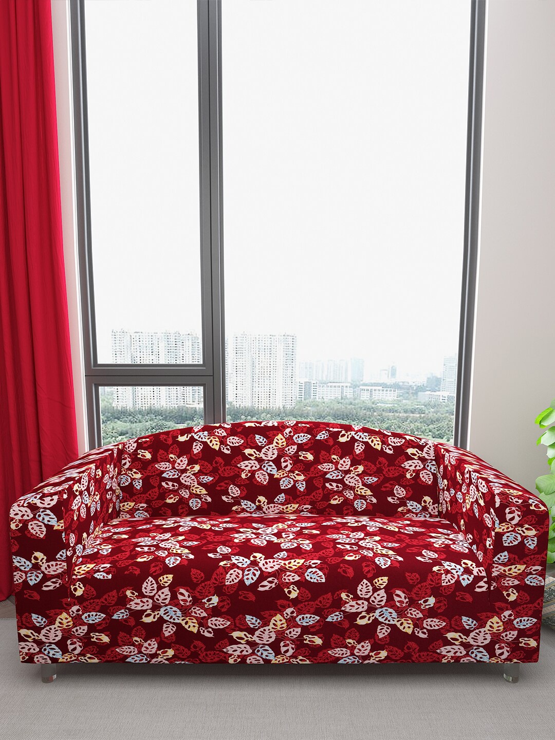 

DREAM CARE Blue & Maroon Printed Waterproof & Flexible 3-Seater Sofa Cover