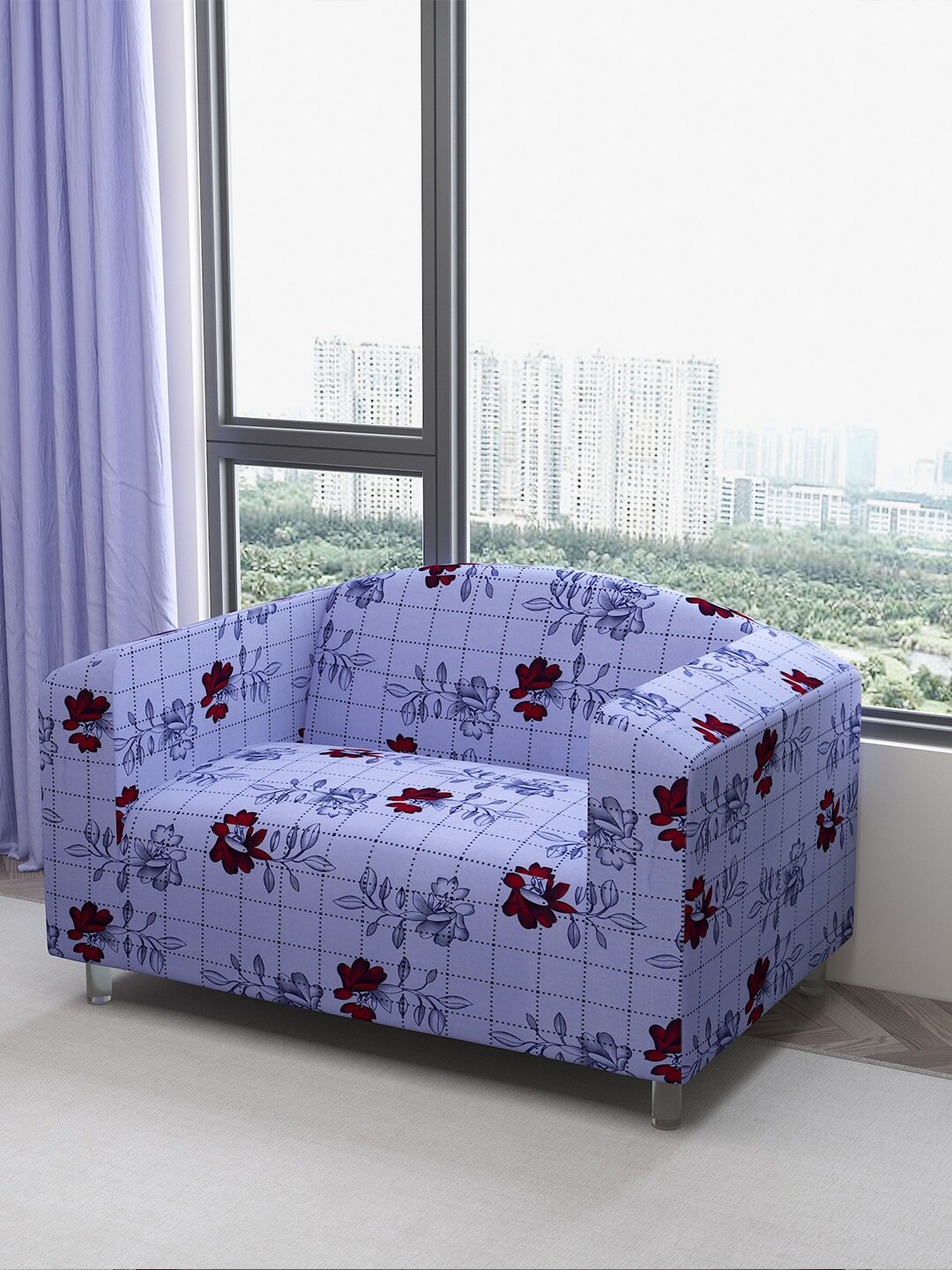 

DREAM CARE Purple & Brown Printed 2-Seater Flexible Sofa Cover With Arms