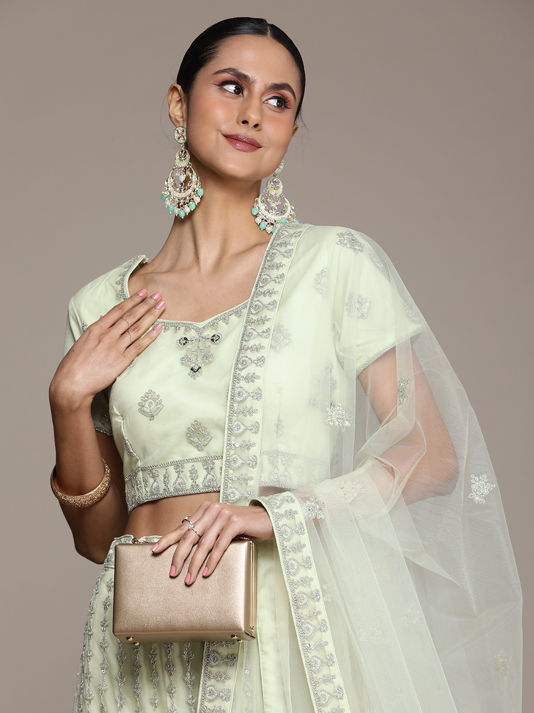 

House of Pataudi Embroidered Sequinned Ready to Wear Jashn Lehenga & Blouse With Dupatta, Green