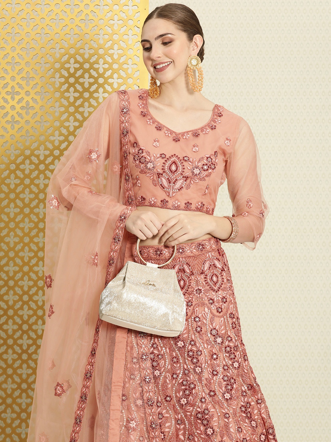 

House of Pataudi Jashn Embroidered Zari Work Lehenga & Blouse With Dupatta, Rose