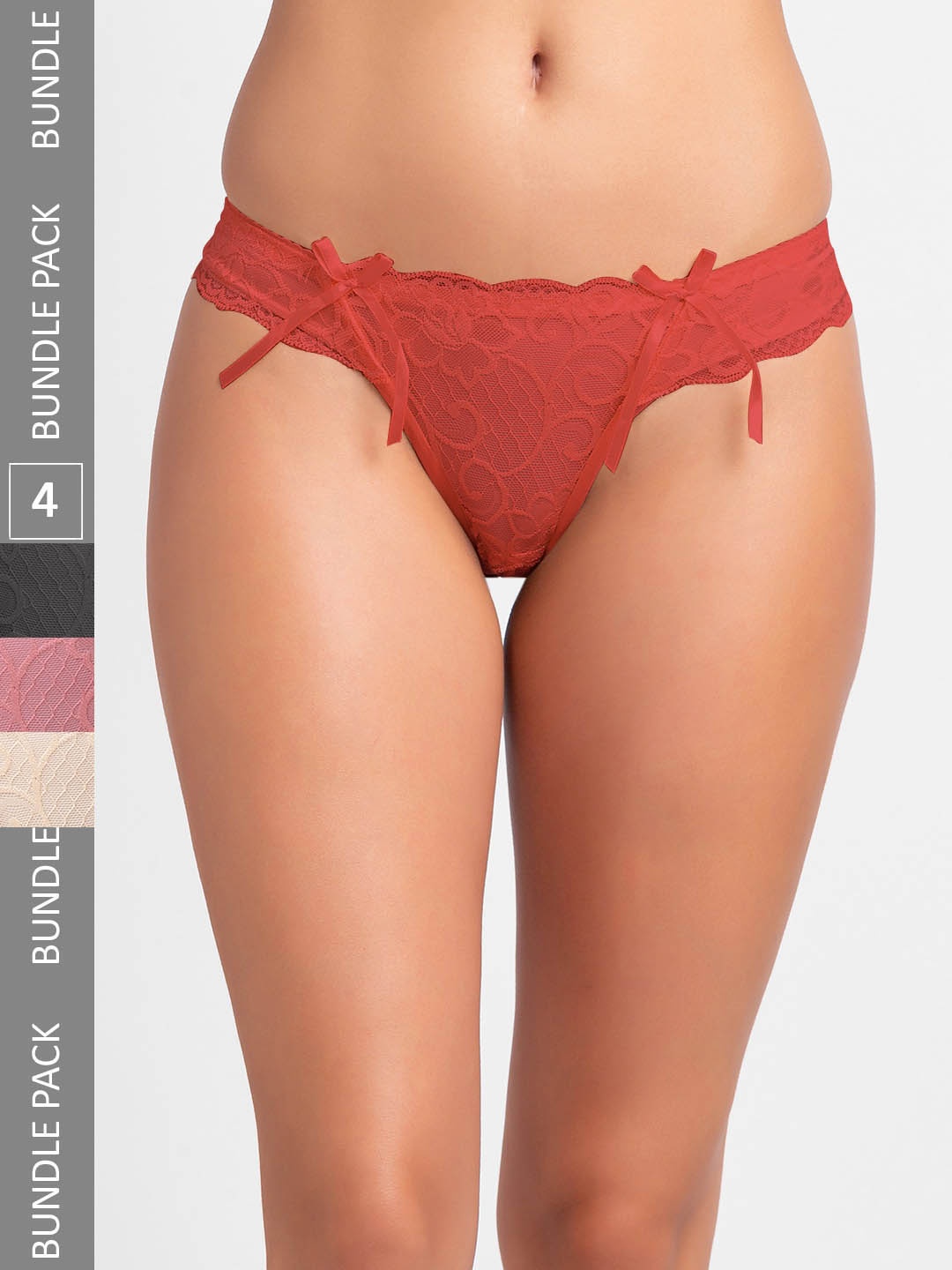 

NOIRA Women Pack Of 4 Assorted Lace Thongs Briefs