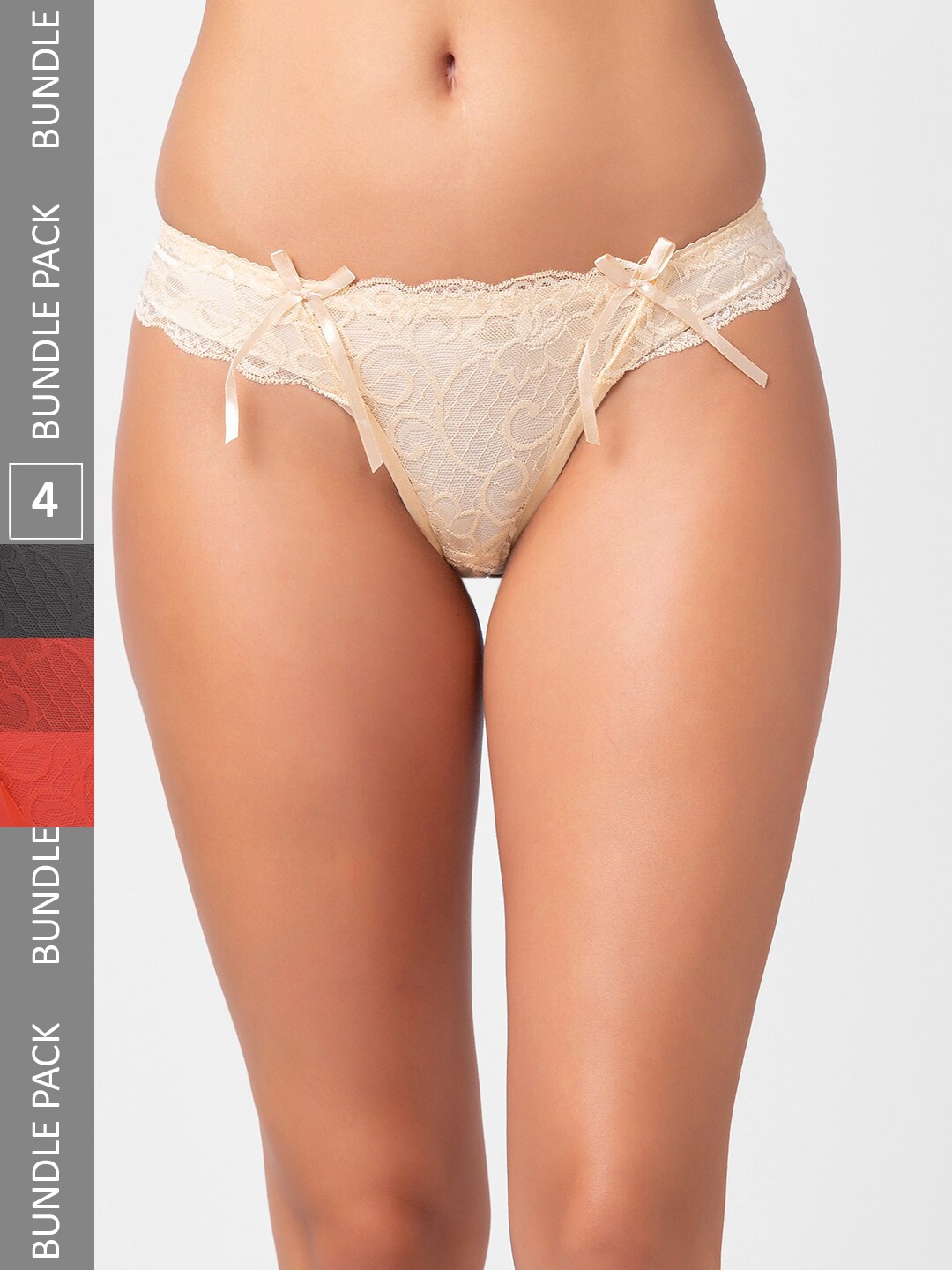 

NOIRA Women Pack of 4 Assorted Self Design Thongs Briefs