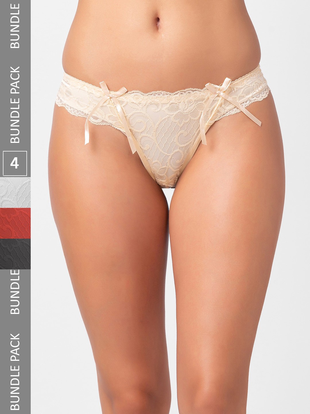 

NOIRA Women Pack Of 4 Assorted Lace Thongs Briefs