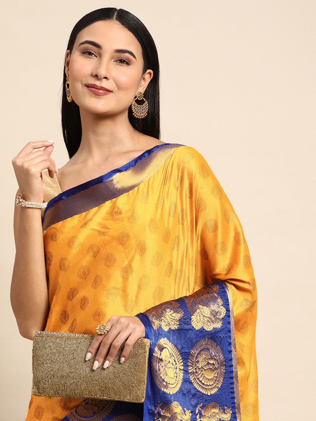 

Mitera Ethnic Motifs Zari Silk Cotton Banarasi Saree, Yellow