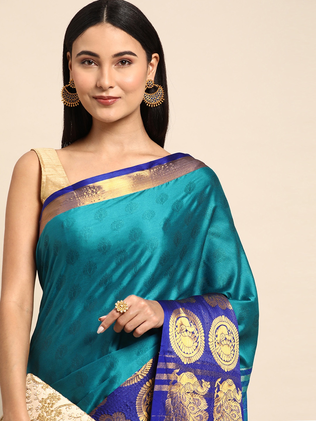 

Mitera Ethnic Motifs Zari Silk Cotton Banarasi Saree, Blue