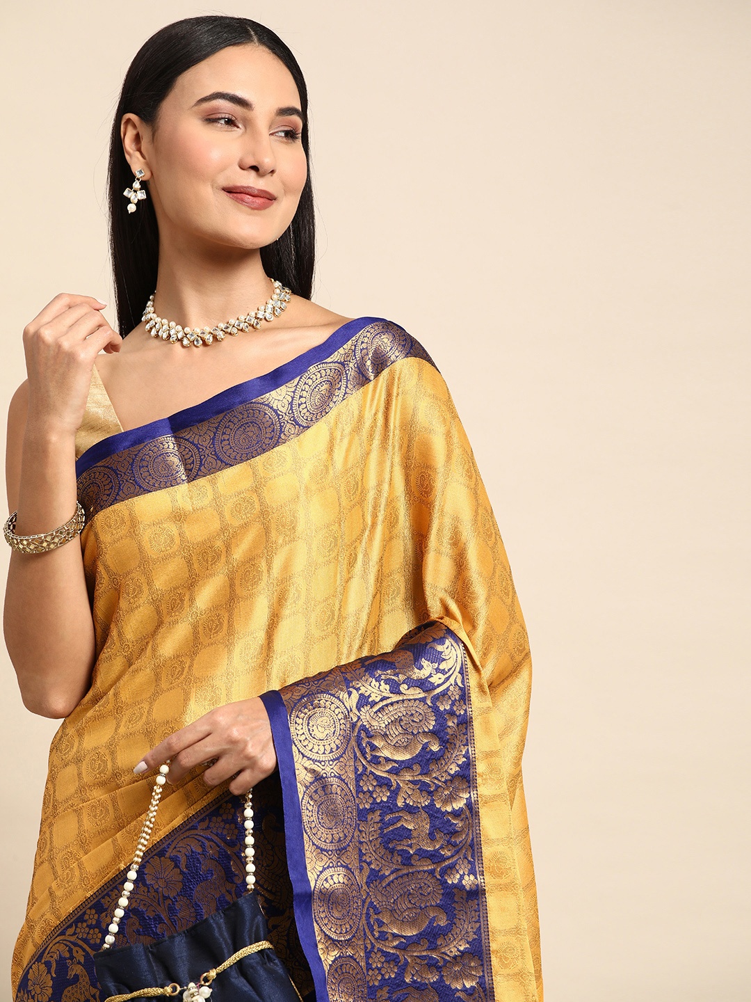 

Mitera Ethnic Motifs Zari Silk Cotton Banarasi Saree, Yellow
