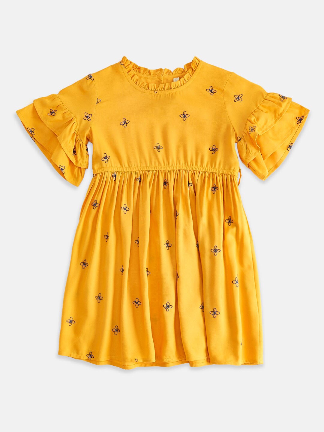 

Pantaloons Junior Girls Round Neck Floral Printed Fit & Flare Dress, Yellow