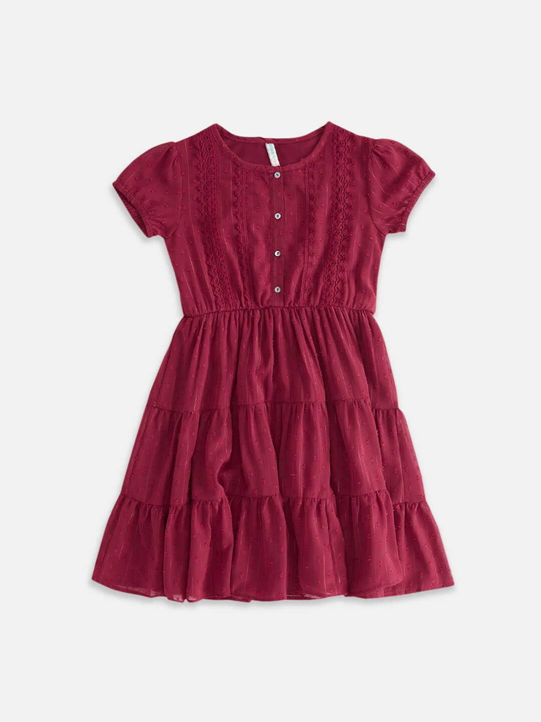 

Pantaloons Junior Girls Round Neck Tiered Cotton A-Line Dress, Maroon