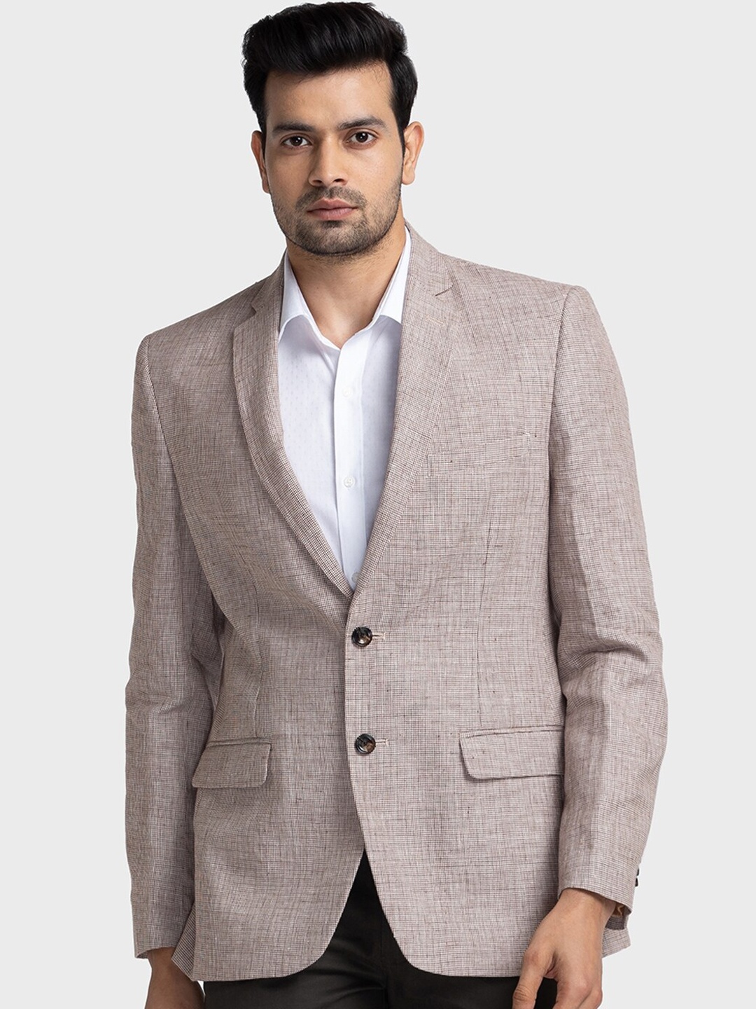 

ColorPlus Self Design Twill Single Breasted Linen Blazer, Brown