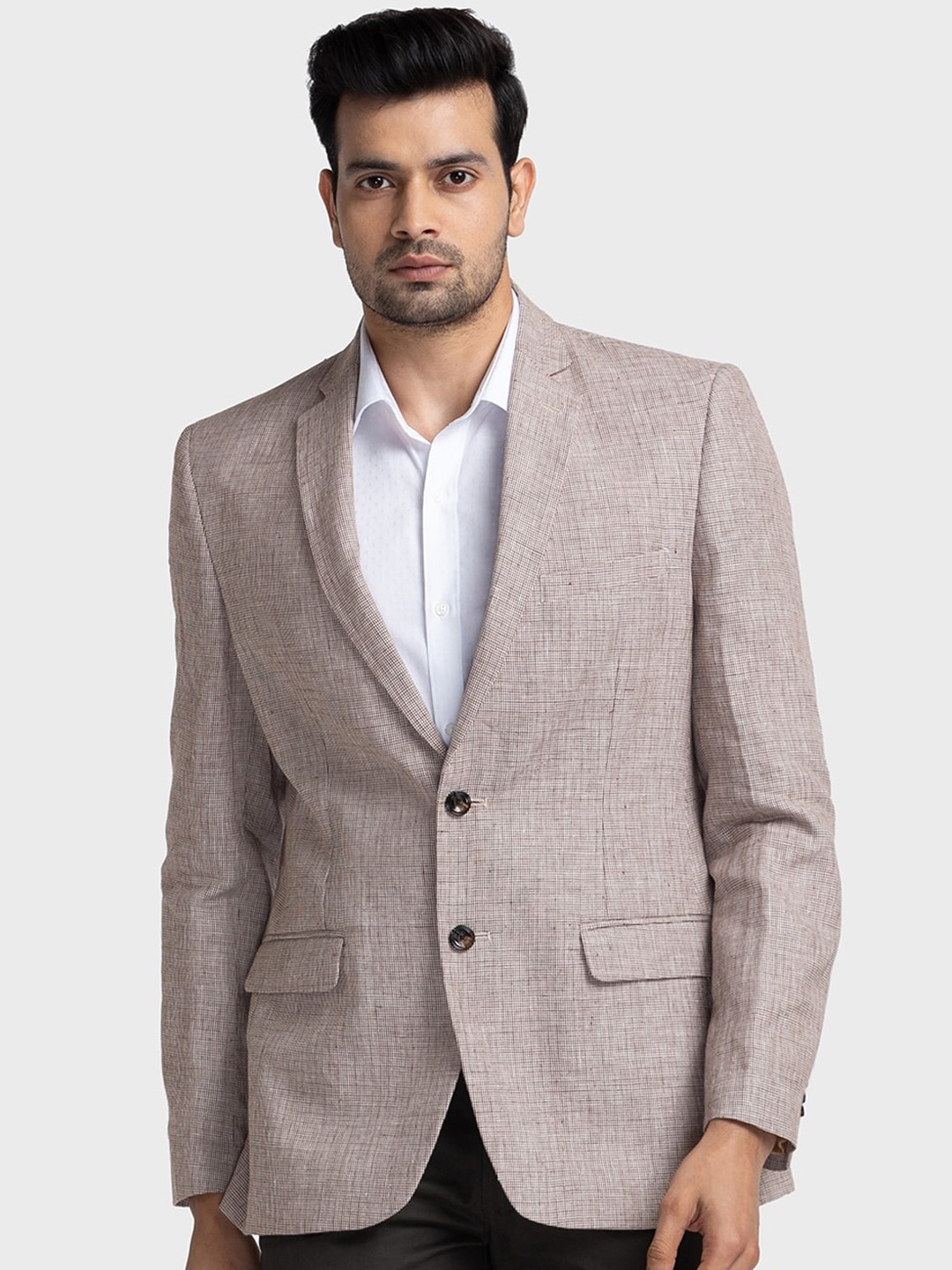 

ColorPlus Self Design Pure Linen Regular Fit Single-Breasted Formal Blazer, Grey