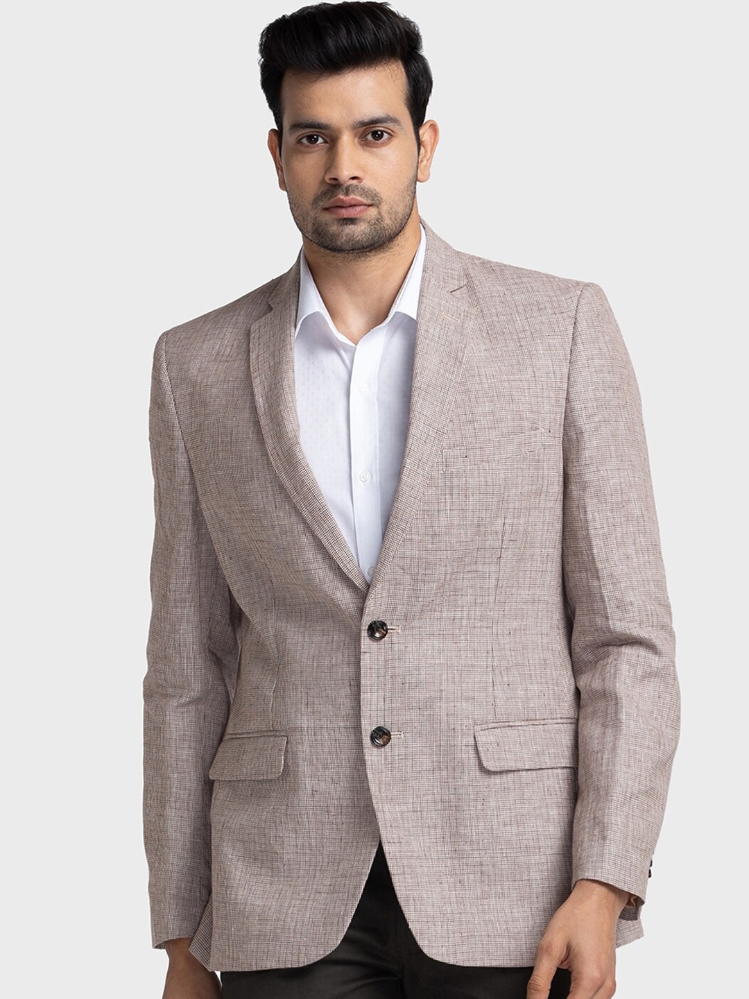 

ColorPlus Self Design Twill Single Breasted Linen Blazer, Brown