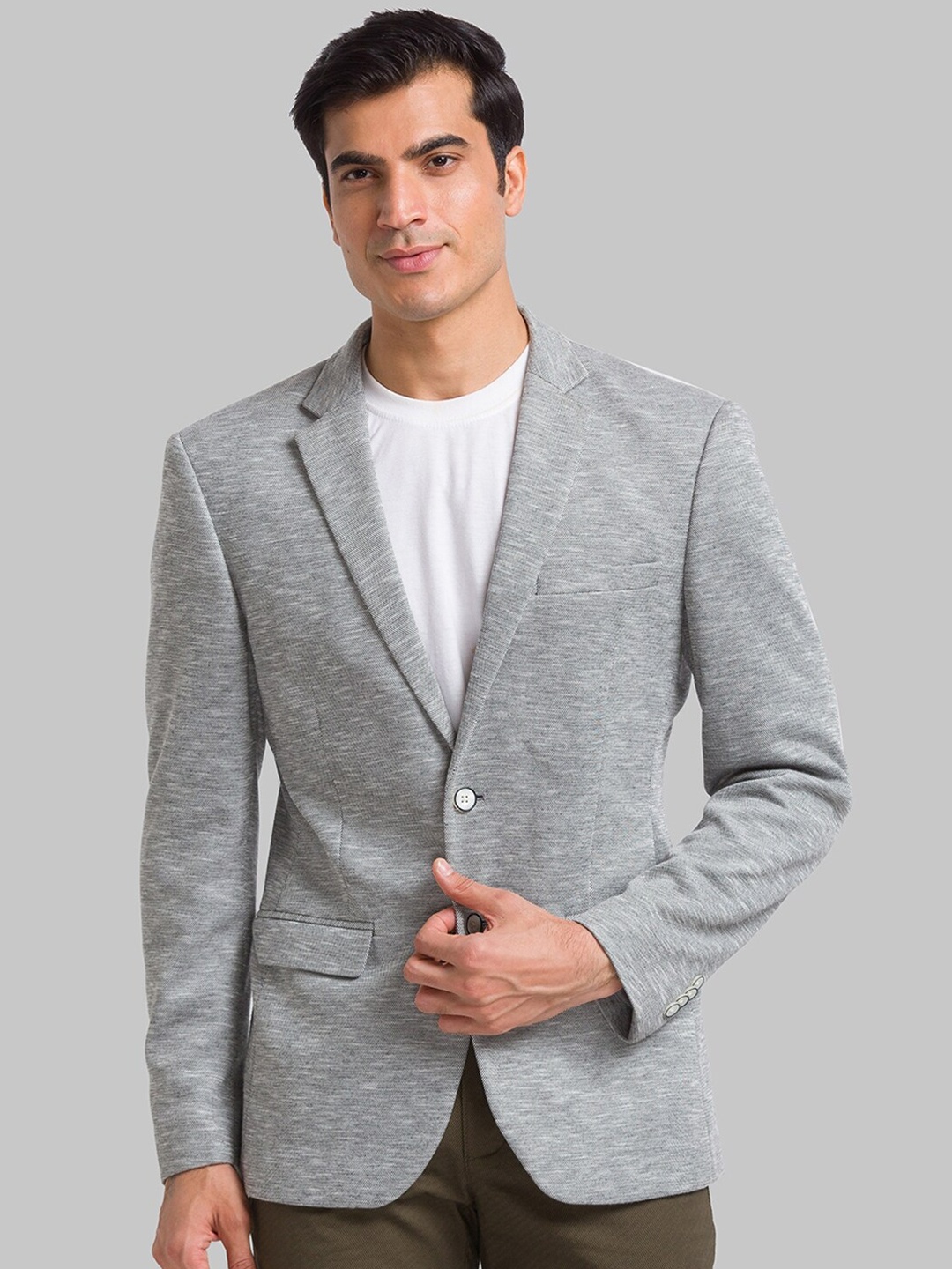 

Park Avenue Self Design Single-Breasted Casual Blazer, Grey melange