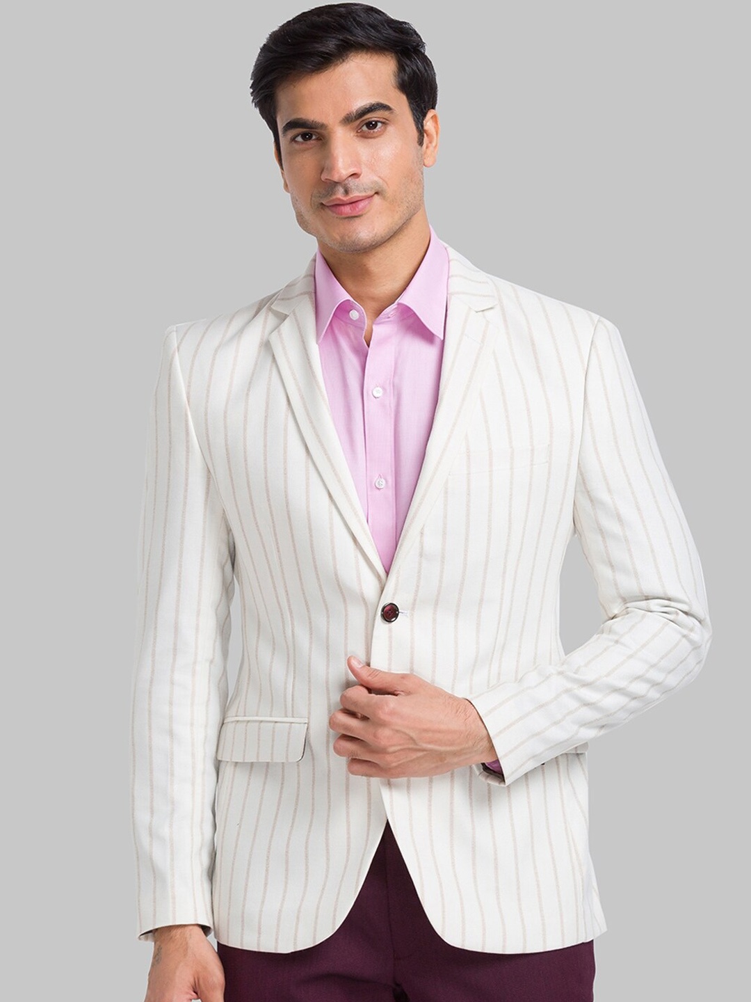 

Park Avenue Comfort-Fit Striped Single Breasted Blazers, Off white