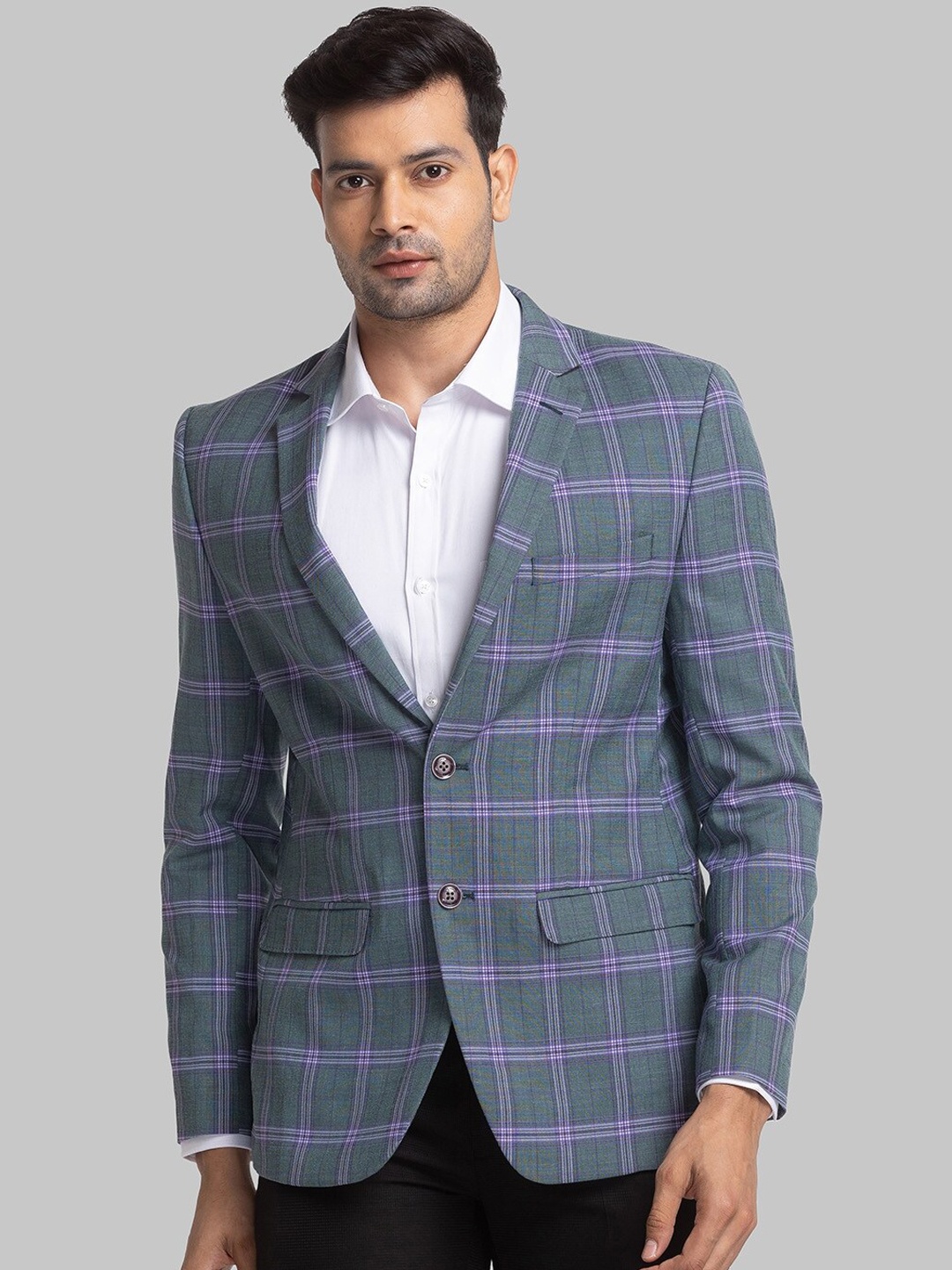 

Park Avenue Slim-Fit Checked Single Breasted Blazers, Olive