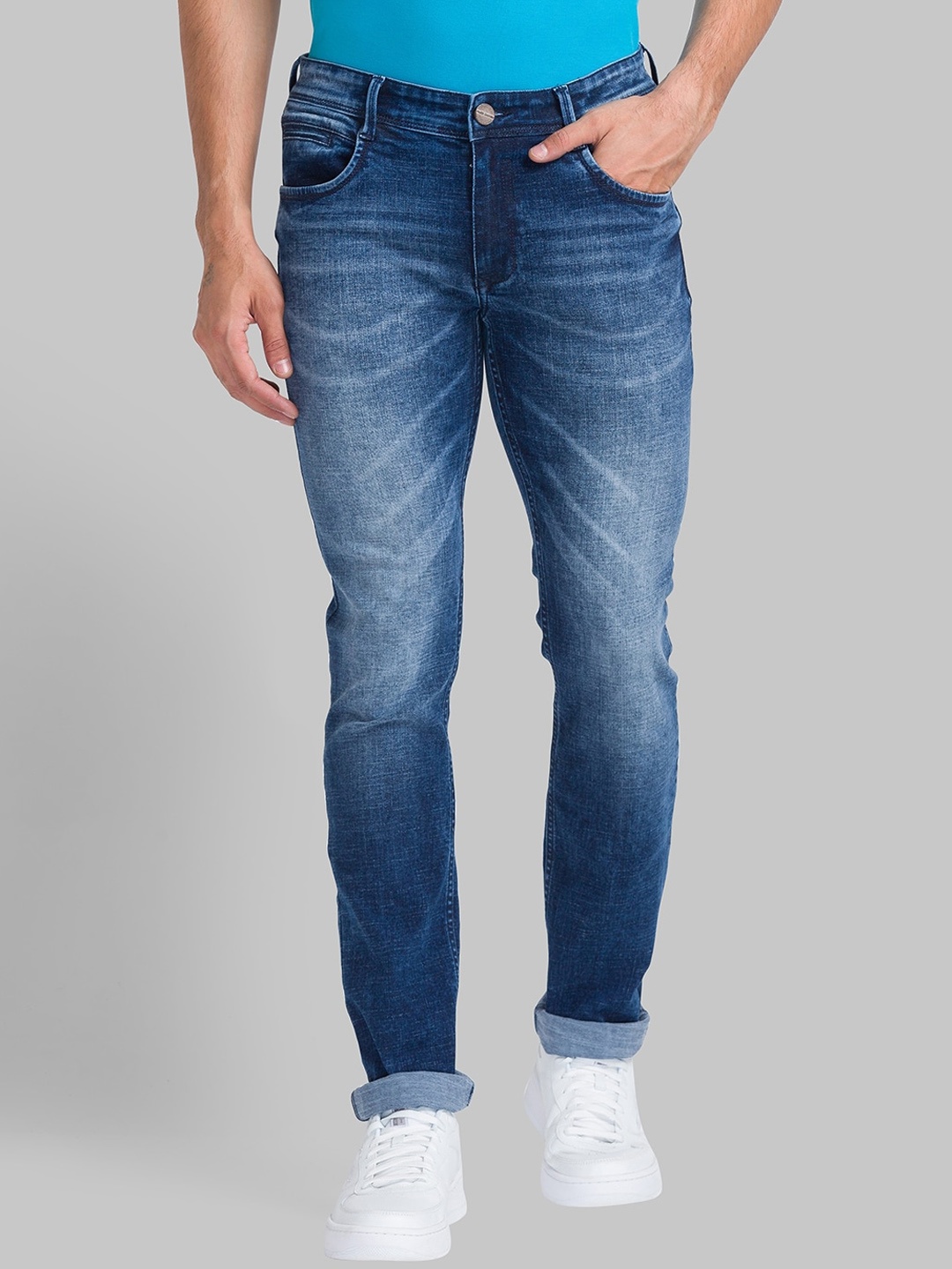 

Parx Men Slim Fit Heavy Fade Jeans, Blue