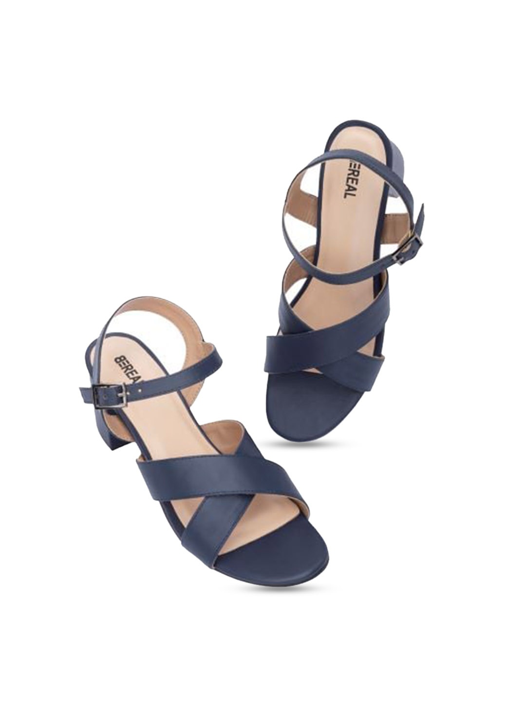 

BEREAL Cross Strap Block Heels, Navy blue