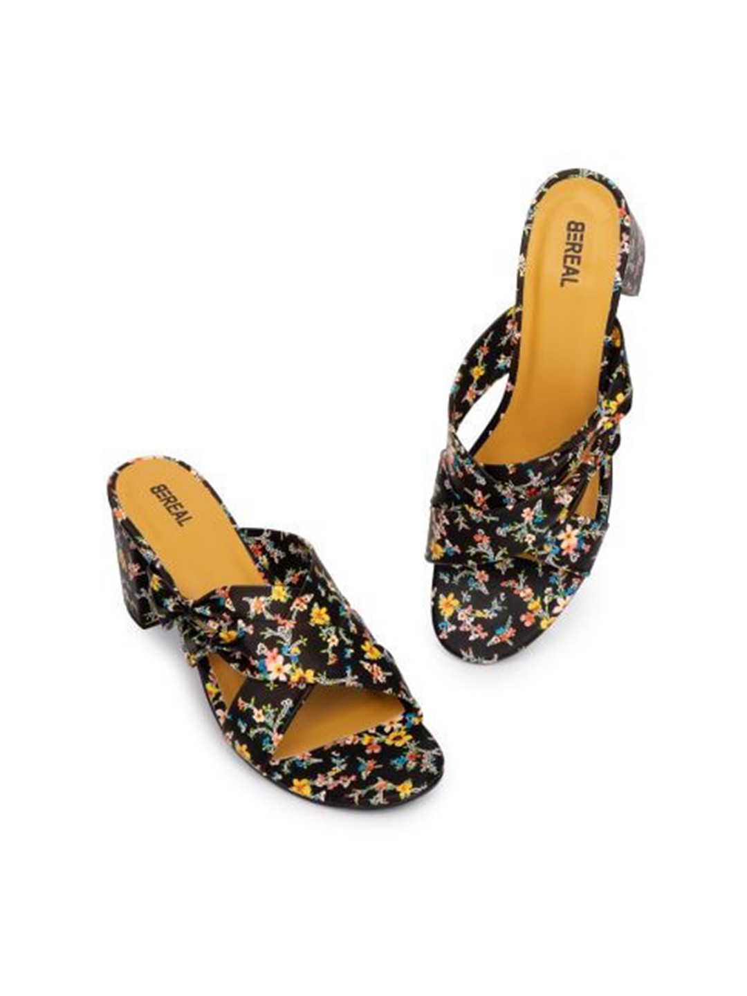 

BEREAL Floral Printed Block Heels, Yellow