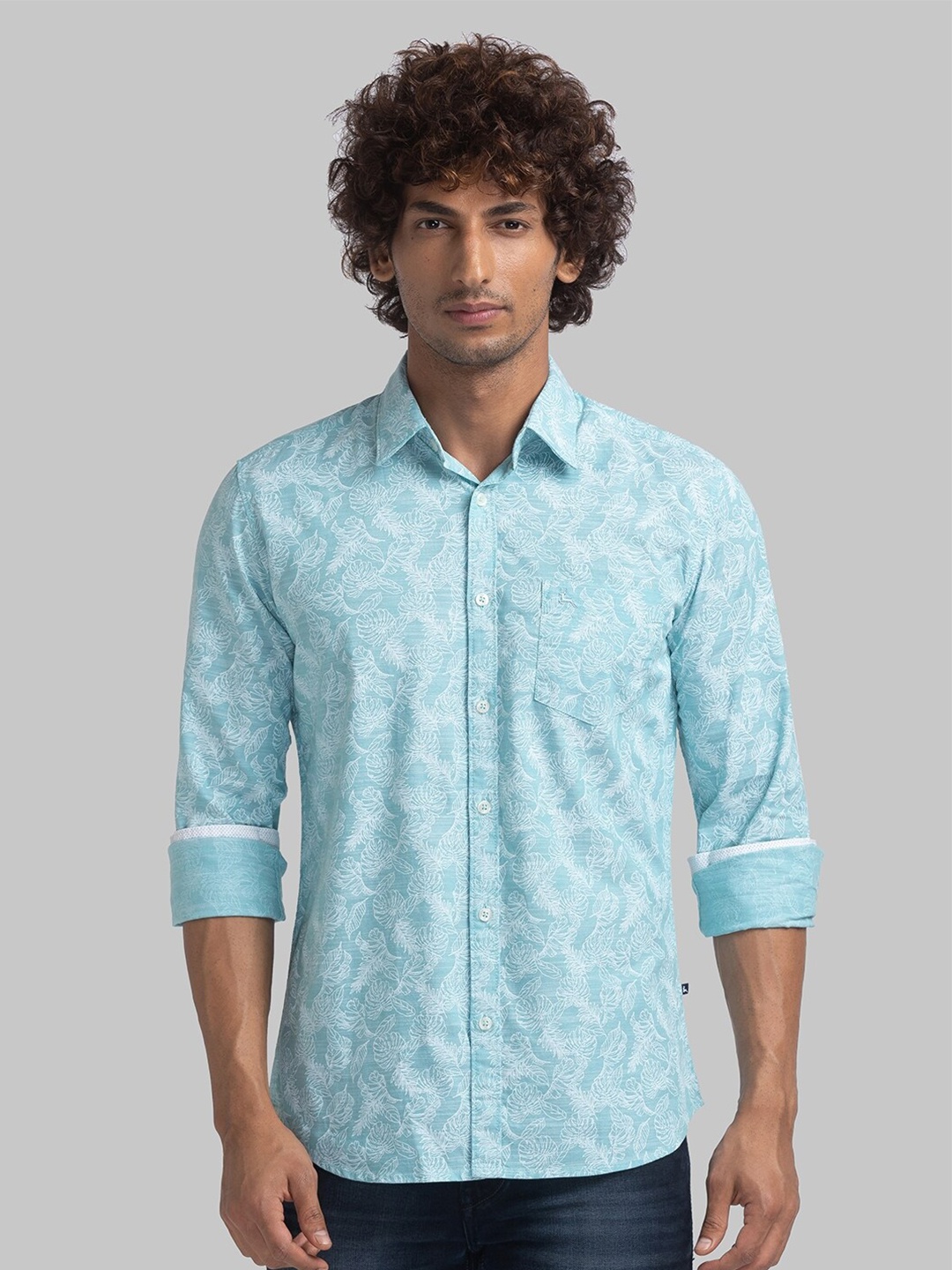

Parx Slim Fit Floral Opaque Printed Oragnic Cotton Casual Shirt, Green