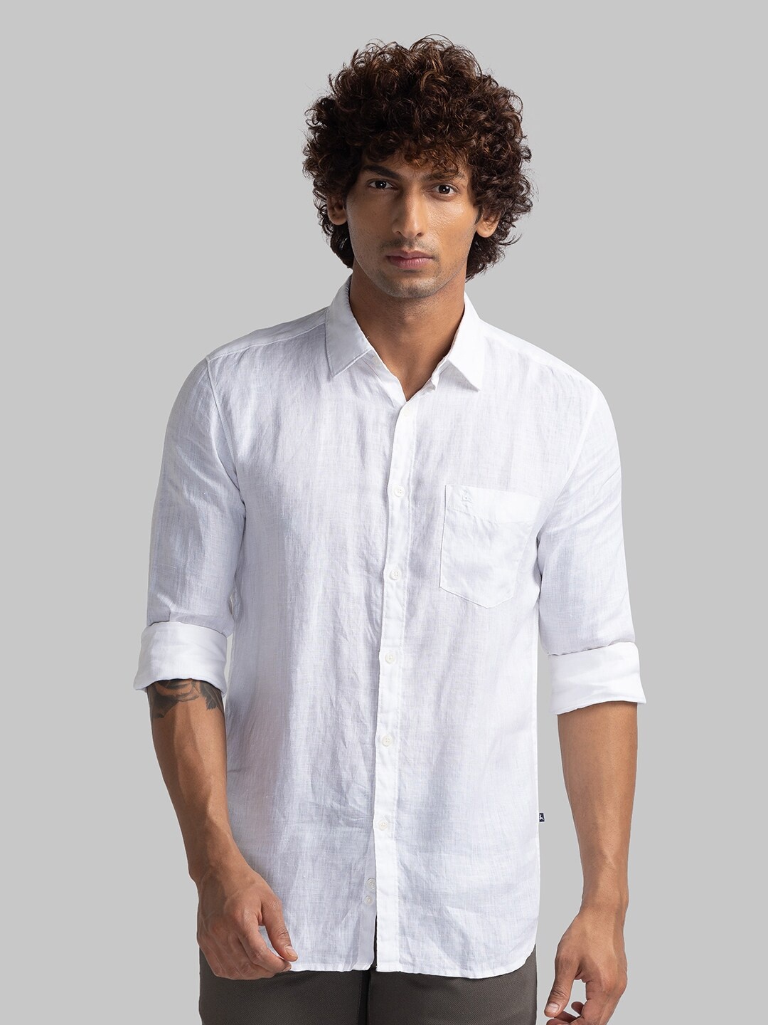 

Parx Patch Pocket Slim Fit Casual Pure Linen Shirt, White