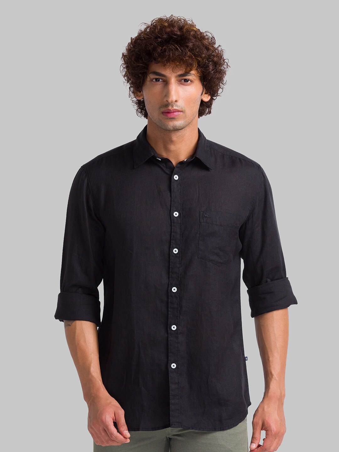 

Parx Slim Fit Opaque Pure Linen Casual Shirt, Black