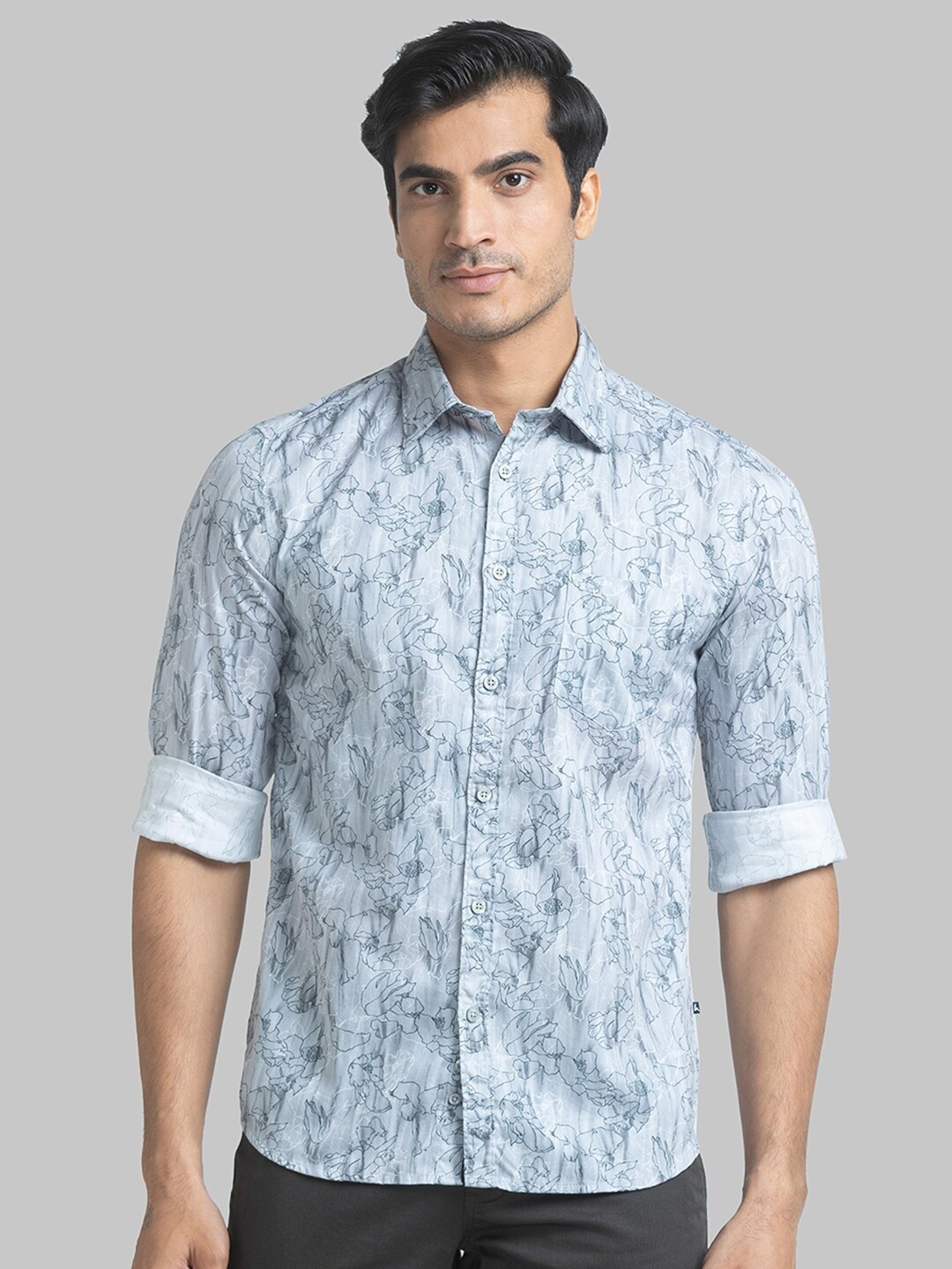 

Parx Floral Printed Pure Cotton Slim Fit Casual Shirt, Grey