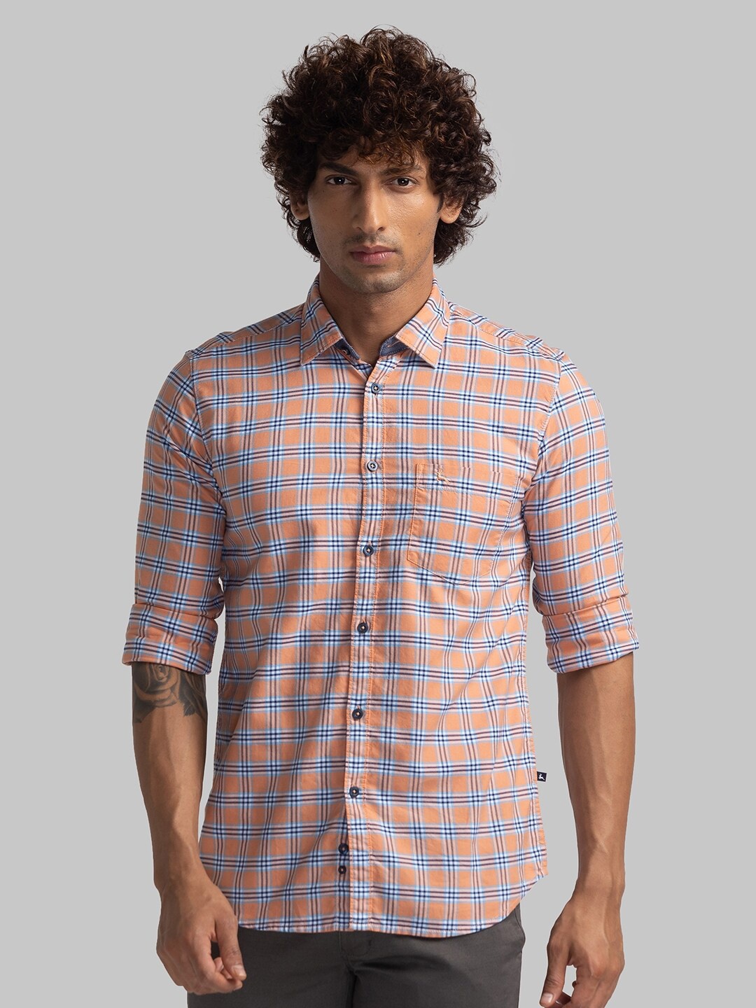 

Parx Slim Fit Opaque Checked Organic Cotton Casual Shirt, Multi
