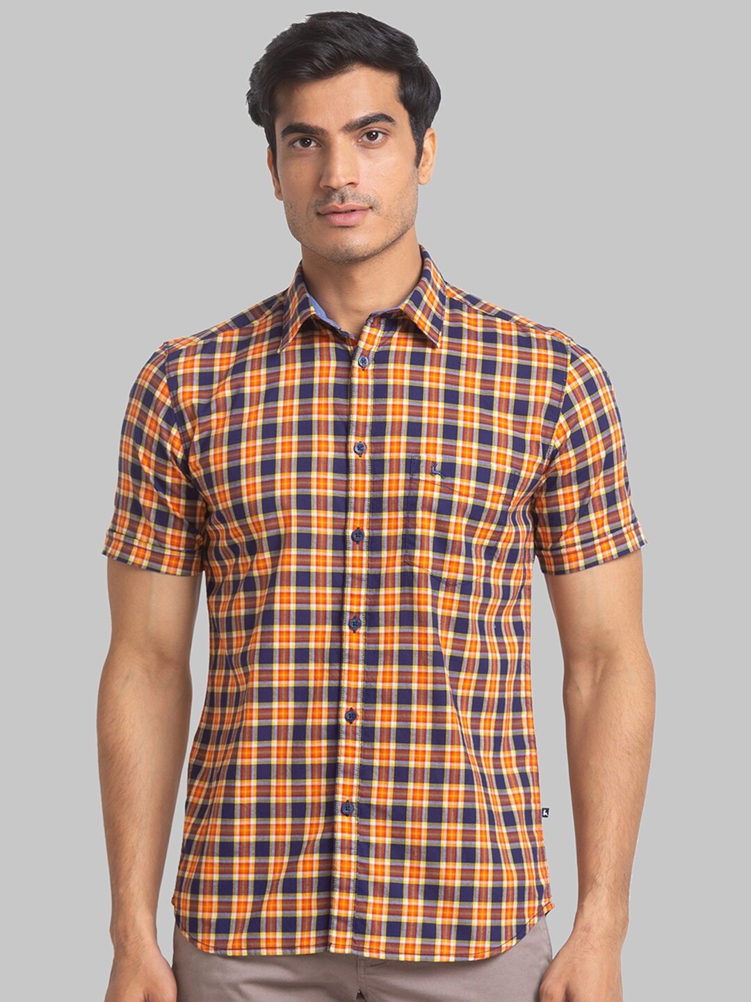 

Parx Slim Fit Opaque Checked Casual Shirt, Orange