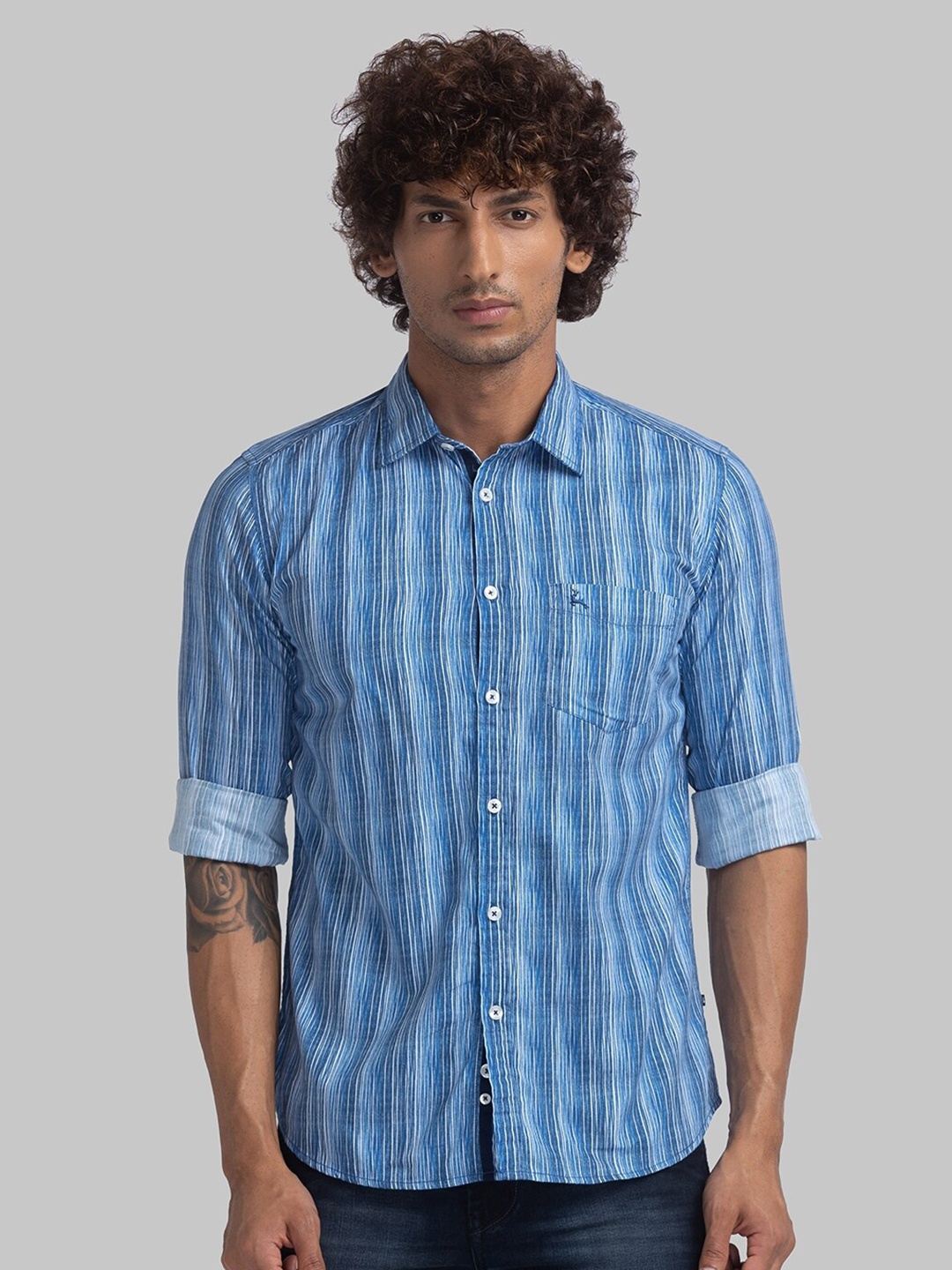 

Parx Slim Fit Opaque Striped Casual Shirt, Blue