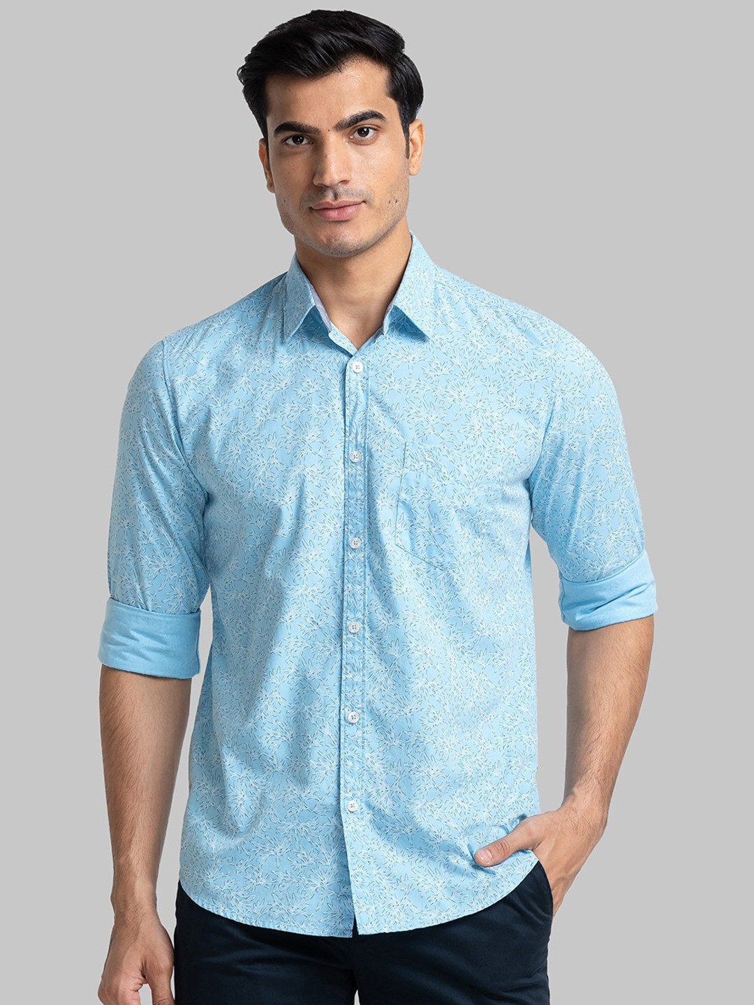 

Parx Floral Printed Cotton Slim Fit Casual Shirt, Blue