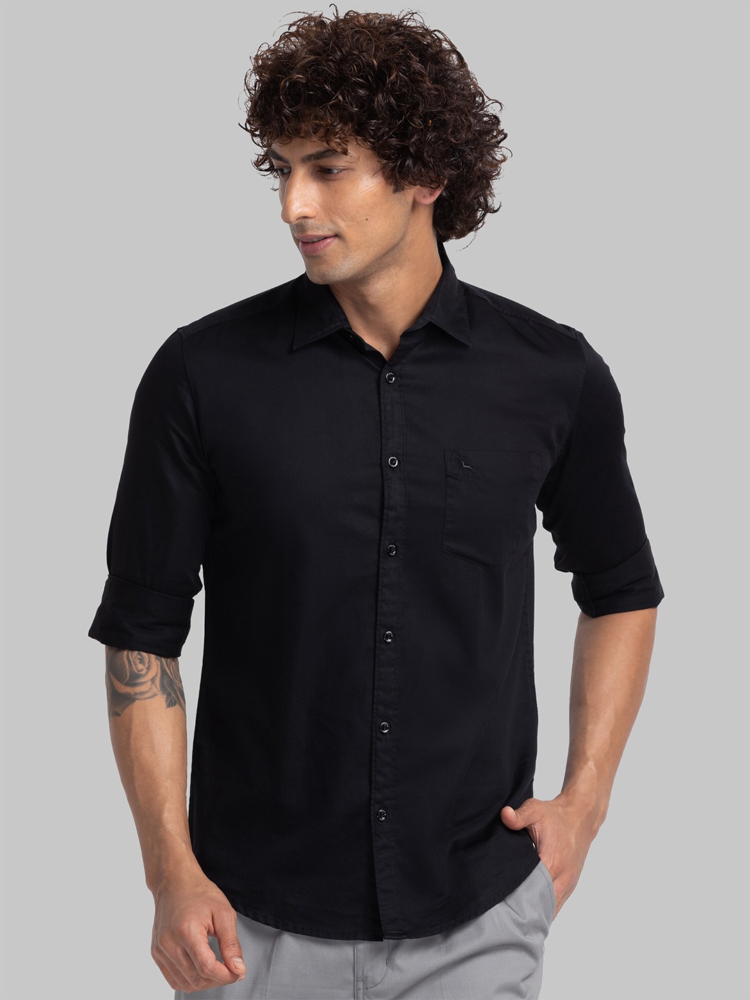 

Parx Slim Fit Opaque Organic Cotton Casual Shirt, Black
