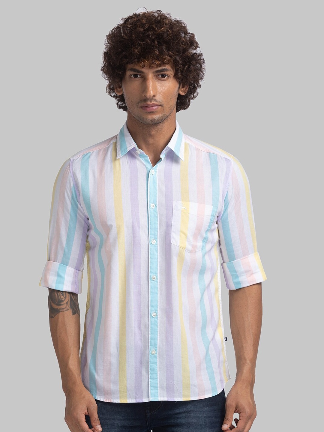 

Parx Slim Fit Opaque Striped Organic Cotton Casual Shirt, White