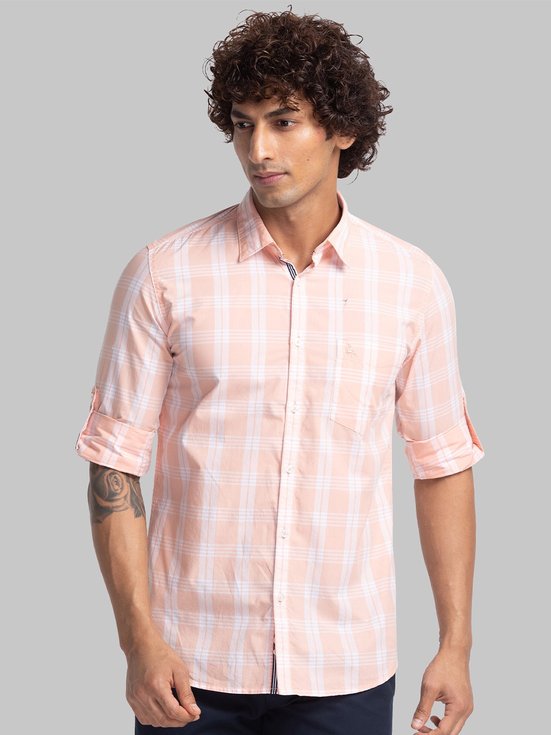 

Parx Slim Fit Opaque Checked Organic Cotton Casual Shirt, Orange
