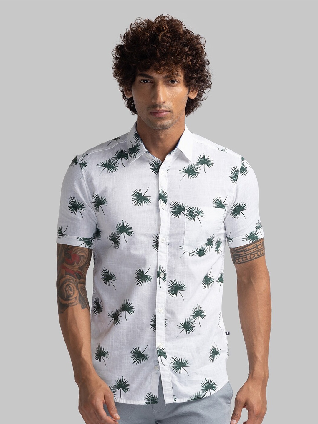 

Parx Slim Fit Opaque Printed Casual Shirt, Green
