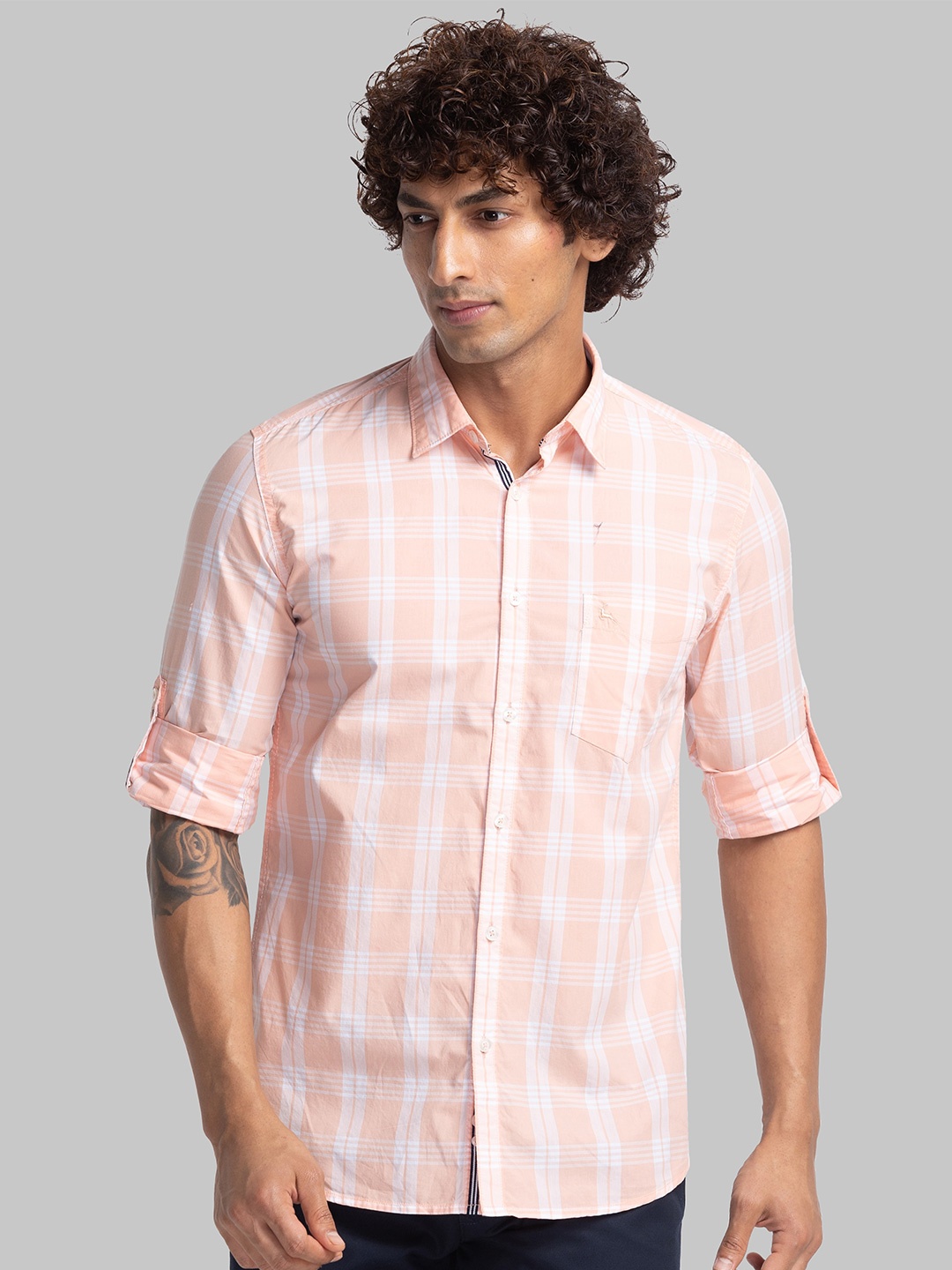 

Parx Slim Fit Tartan Checked Casual Pure Cotton Shirt, Pink