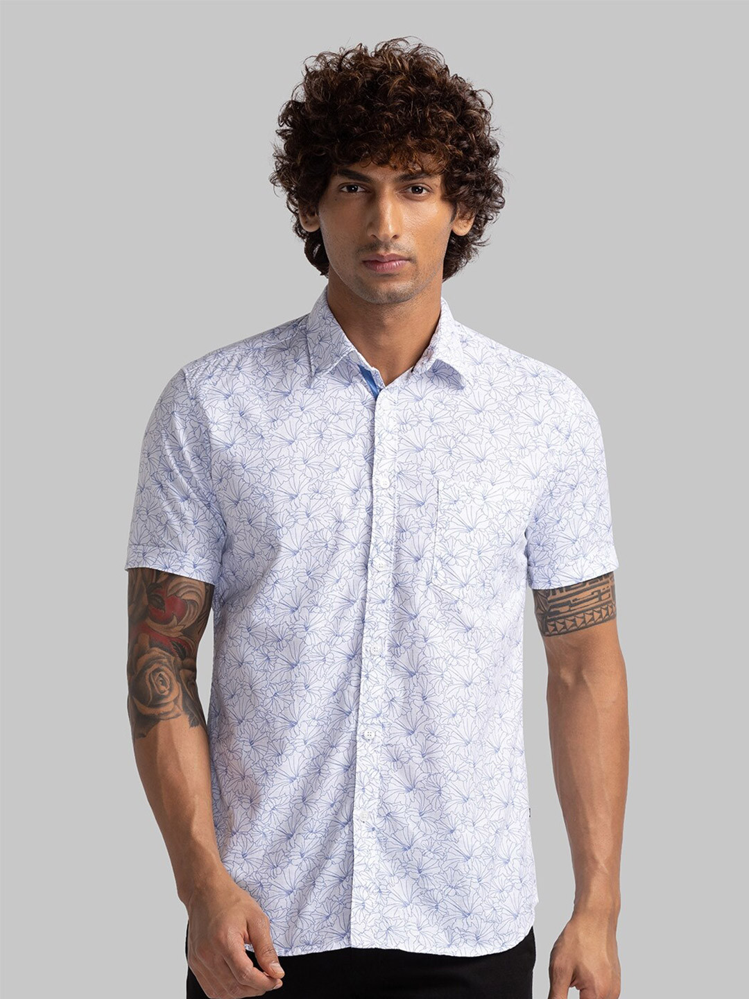

Parx Slim Fit Floral Printed Organic Cotton Casual Shirt, White