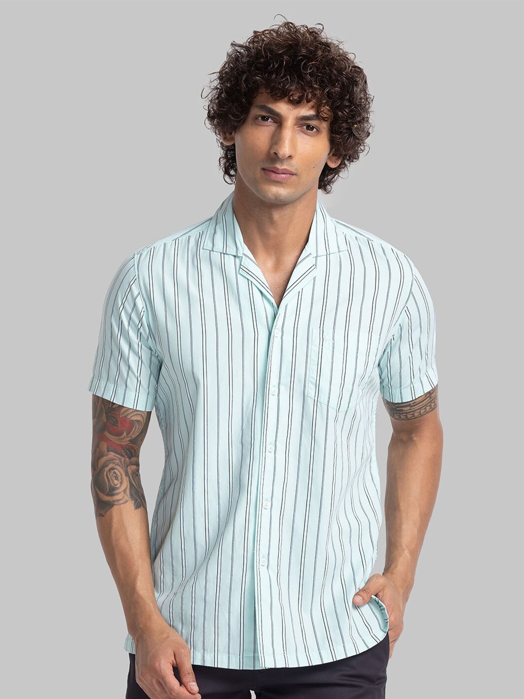 

Parx Relaxed Opaque Striped Casual Shirt, Green