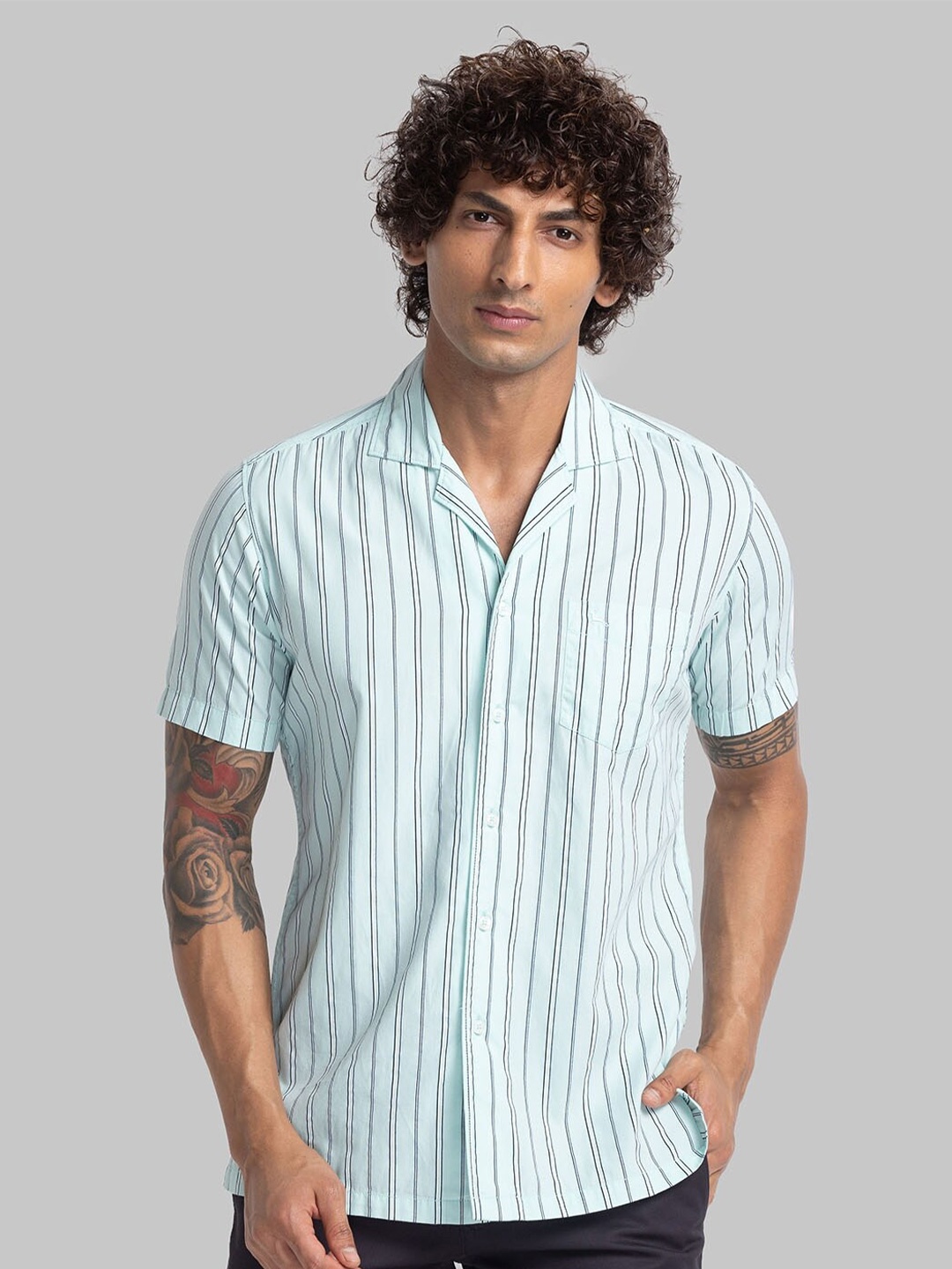 

Parx Relaxed Opaque Striped Casual Shirt, Green