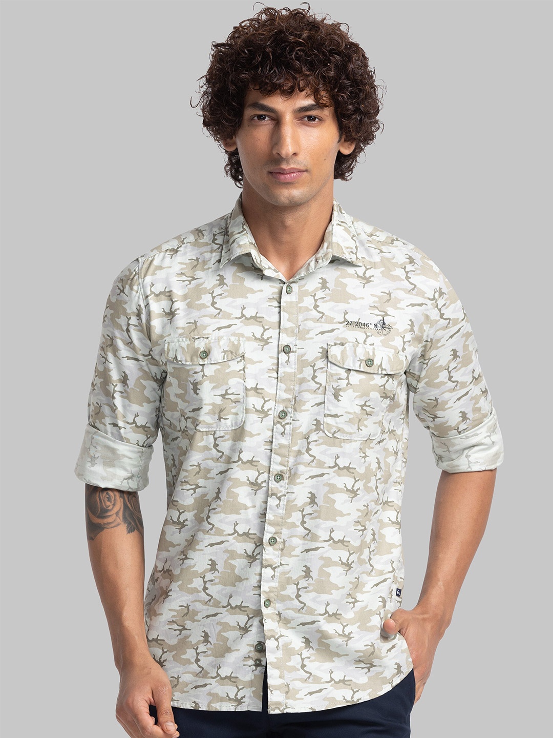 

Parx Slim Fit Opaque Printed Casual Shirt, Green