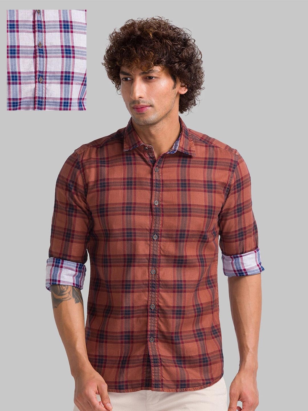 

Parx Slim Fit Tartan Checked Spread Pure Cotton Casual Shirt, Brown