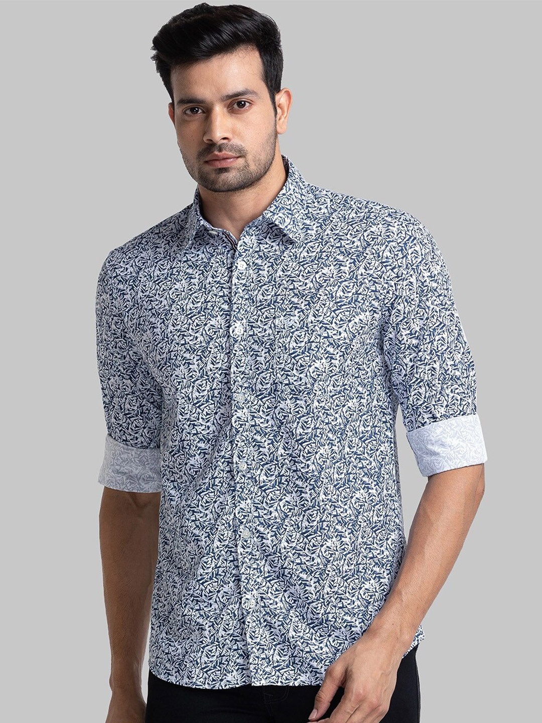 

Parx Slim Fit Opaque Printed Casual Shirt, Blue