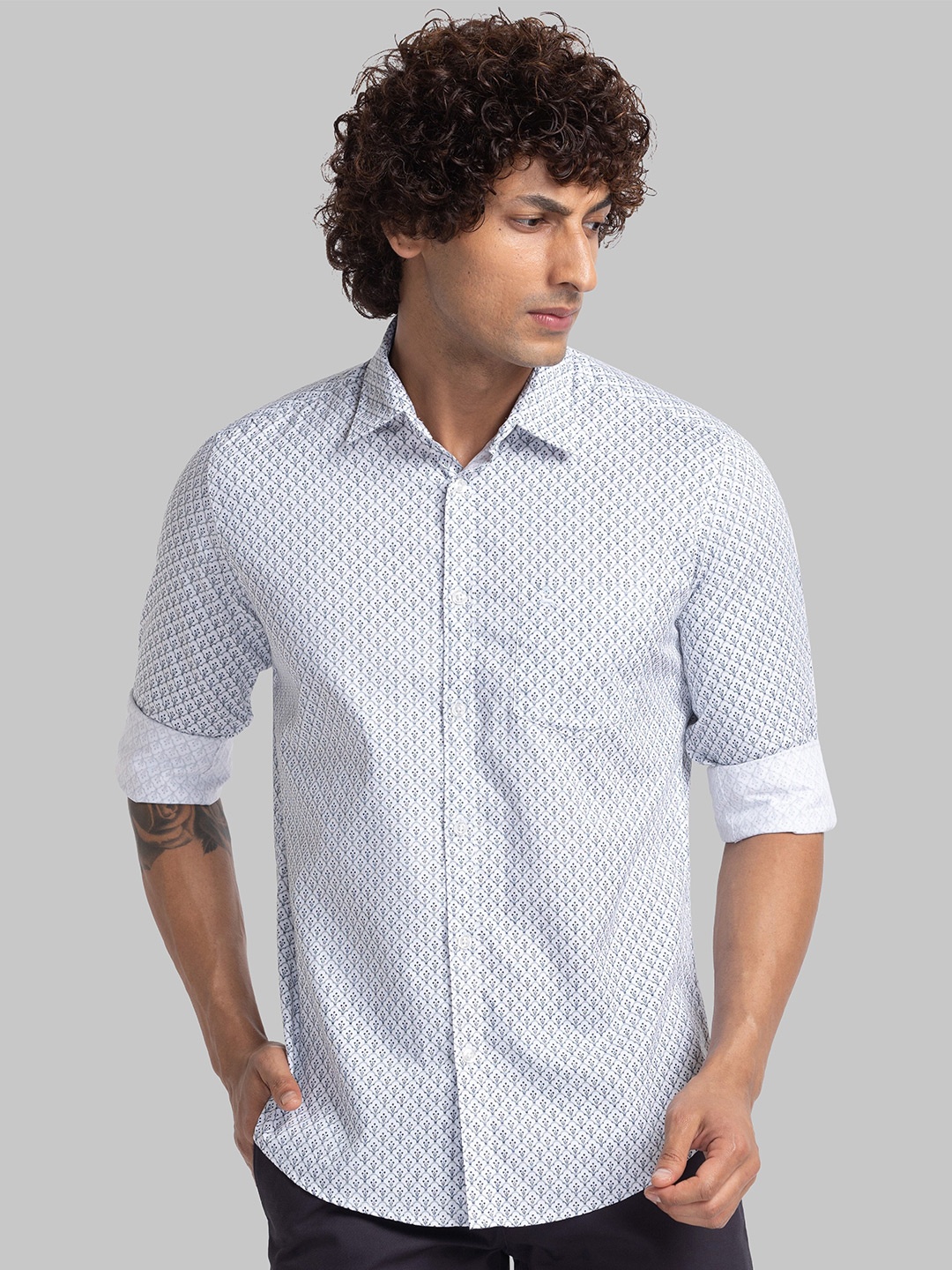 

Parx Slim Fit Opaque Printed Casual Shirt, White