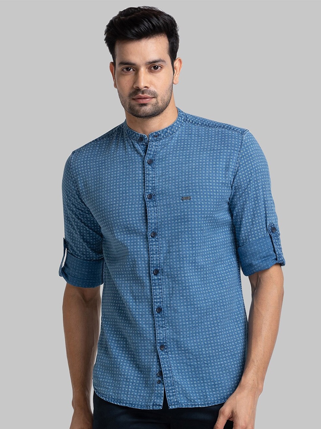 

Parx Slim Fit Micro Ditsy Printed Organic Cotton Casual Shirt, Blue