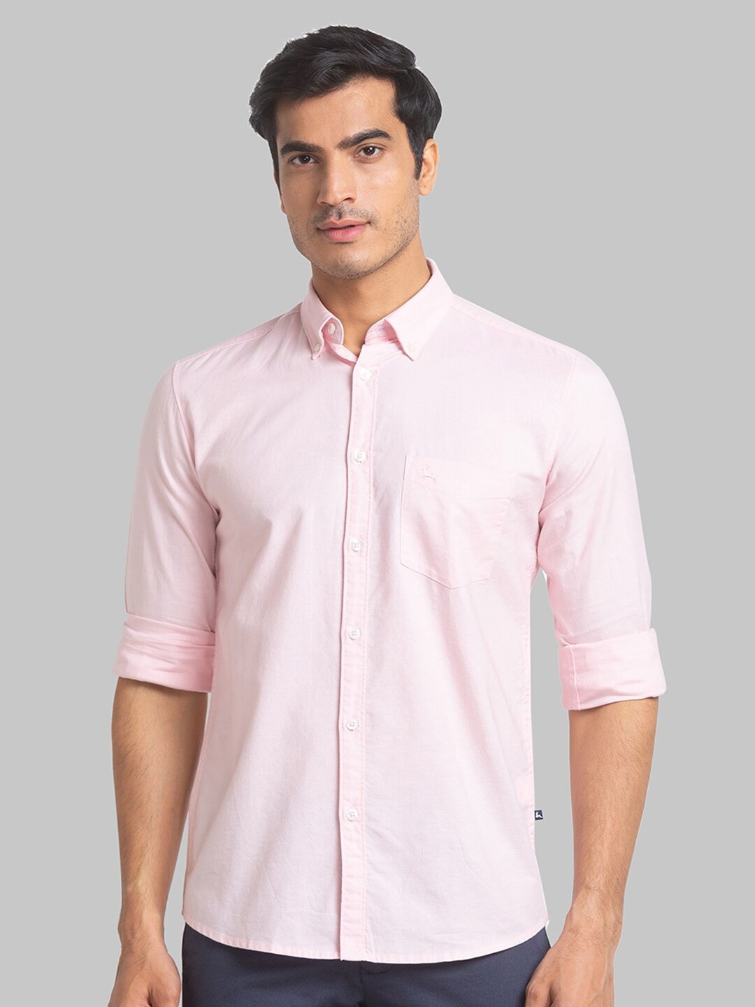 

Parx Button-Down Collar Long Sleeves Pure Cotton Slim Fit Shirt, Pink