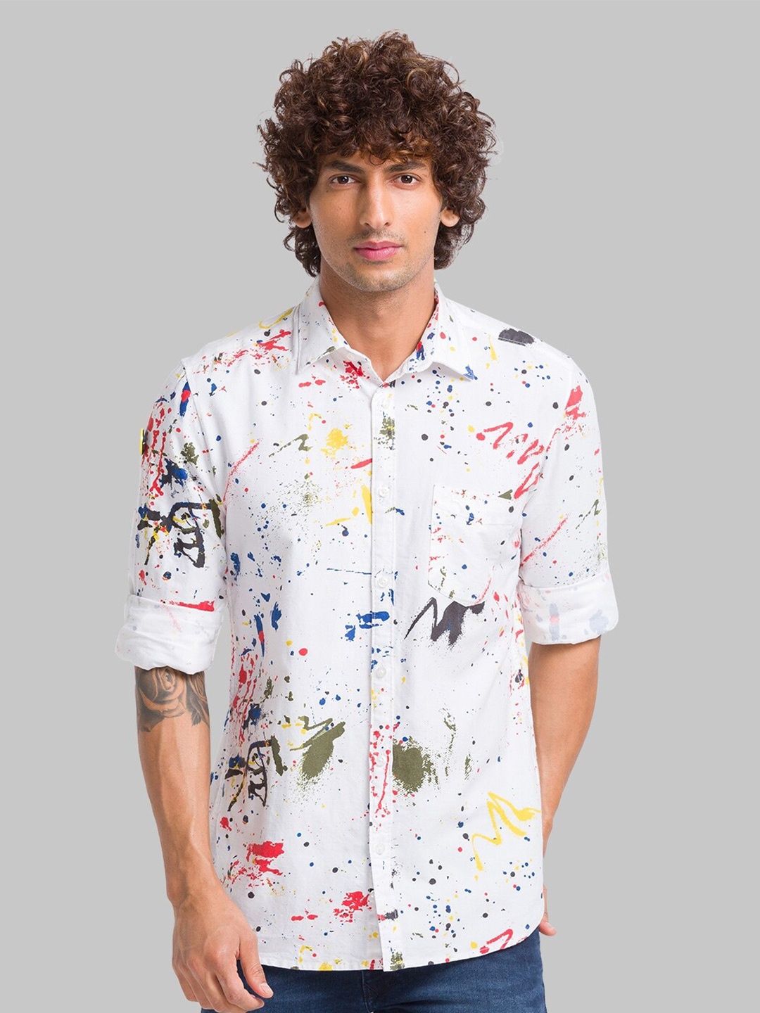

Parx Slim Fit Floral Opaque Printed Casual Shirt, White