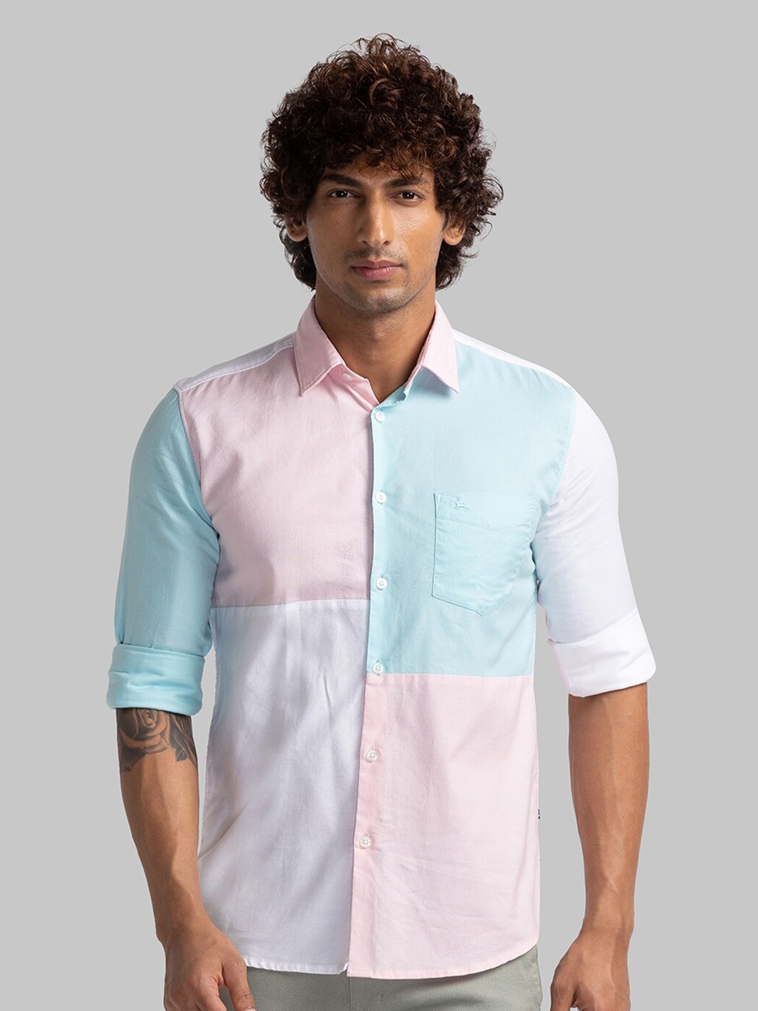 

Parx Colourblocked Pure Cotton Slim Fit Casual Shirt, Pink