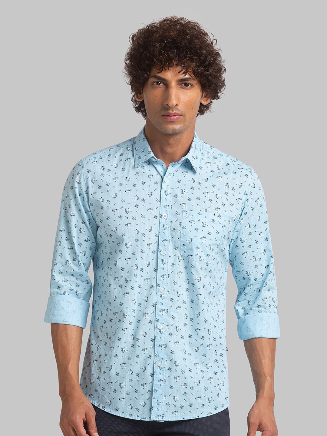 

Parx Slim Fit Floral Printed Organic Cotton Casual Shirt, Blue